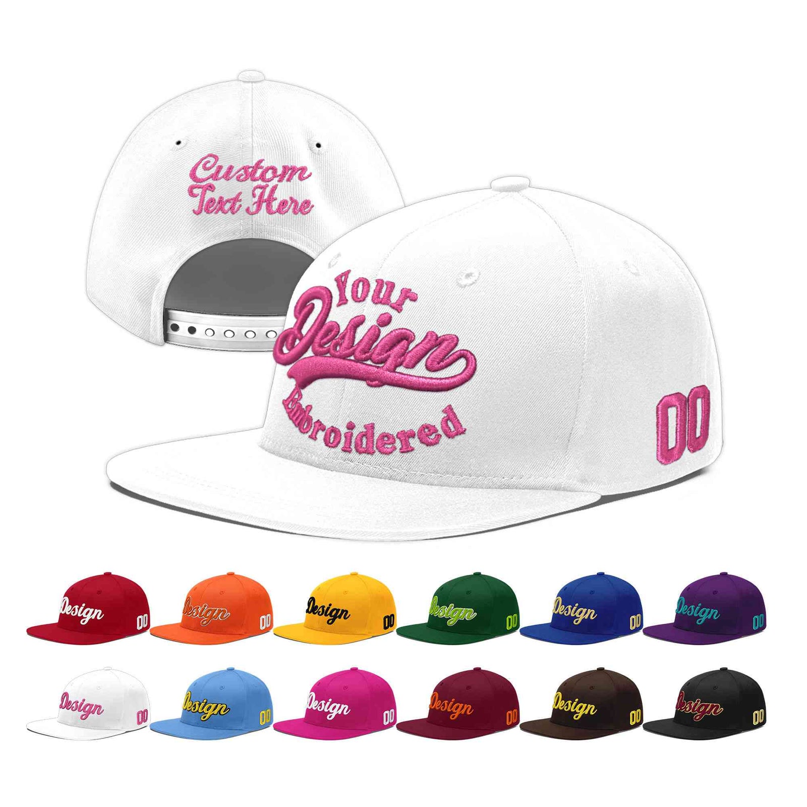 Custom White 3D Puff Embroidery Flat Embroidery Casual Sport Baseball Cap