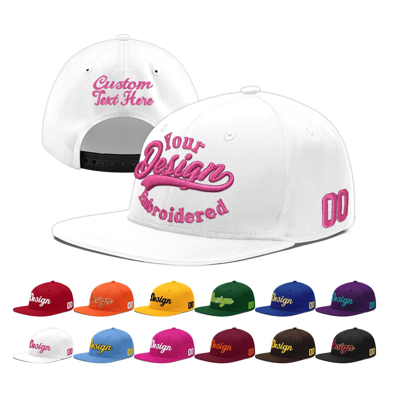 Custom White 3D Puff Embroidery Flat Embroidery Casual Sport Baseball Cap