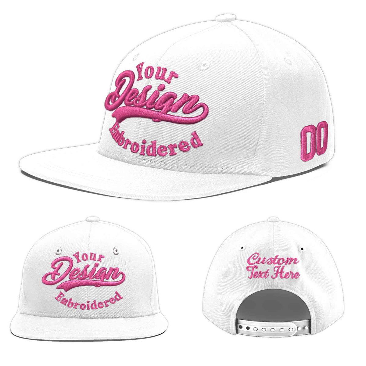 Custom White 3D Puff Embroidery Flat Embroidery Casual Sport Baseball Cap