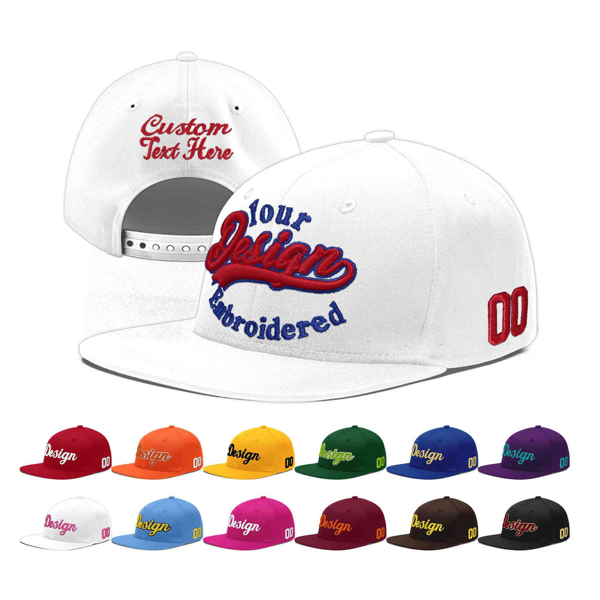 Custom White 3D Puff Embroidery Flat Embroidery Casual Sport Baseball Cap