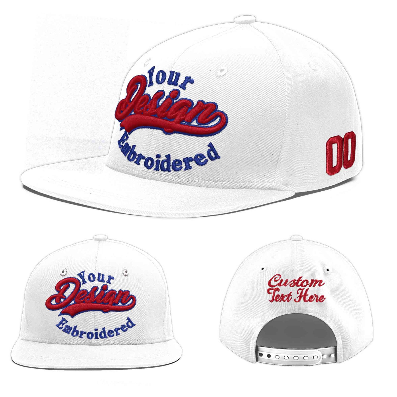 Custom White 3D Puff Embroidery Flat Embroidery Casual Sport Baseball Cap
