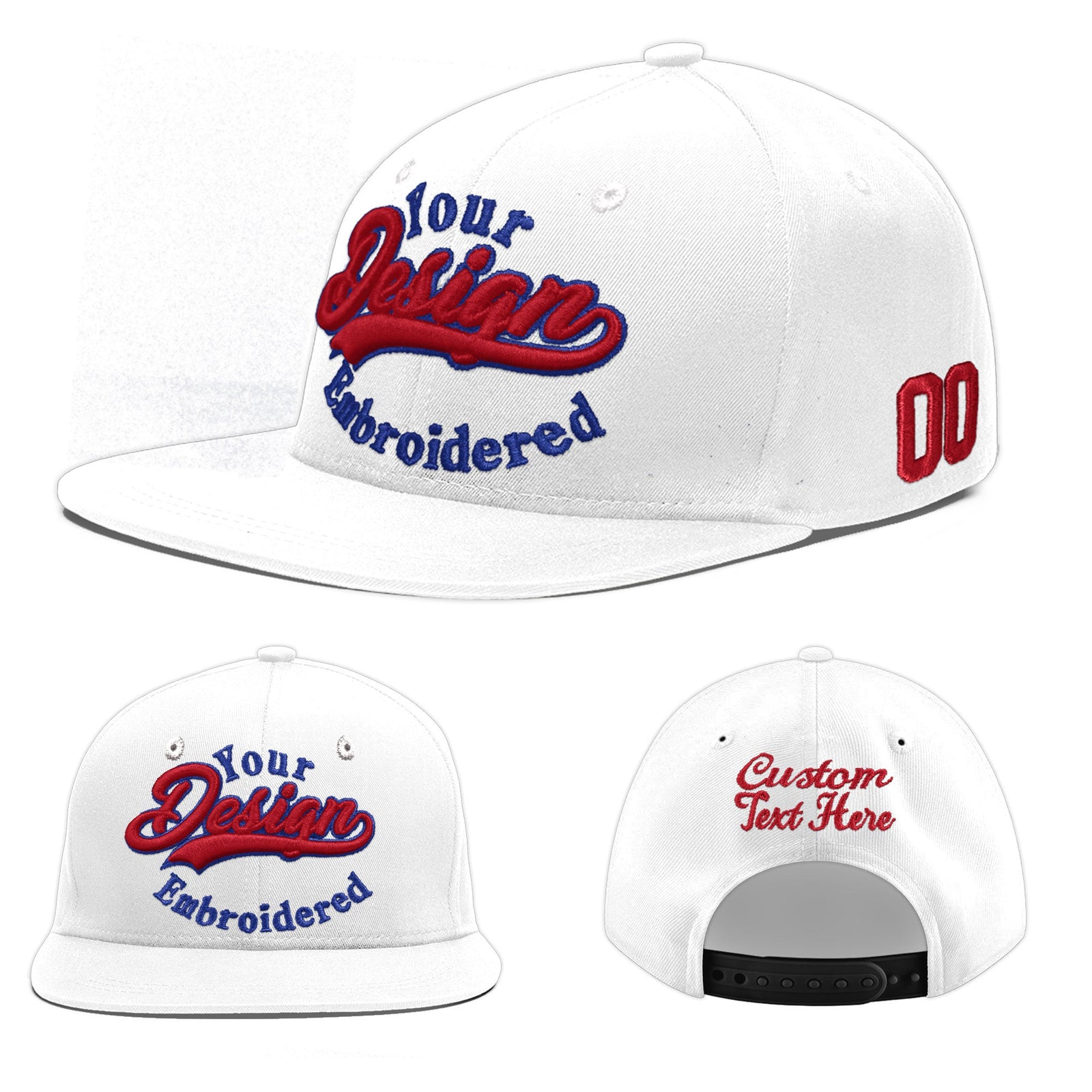 Custom White 3D Puff Embroidery Flat Embroidery Casual Sport Baseball Cap