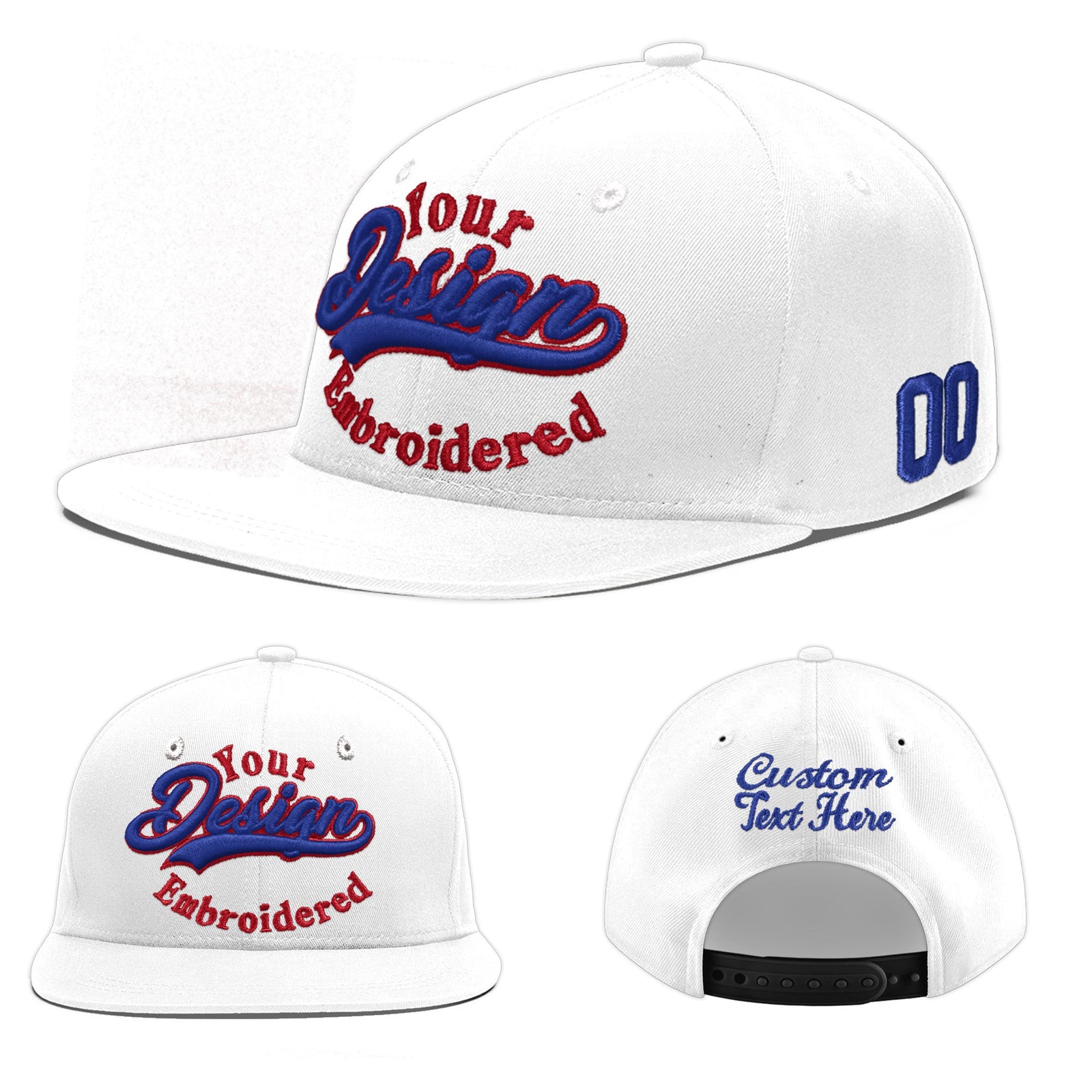 Custom White 3D Puff Embroidery Flat Embroidery Casual Sport Baseball Cap