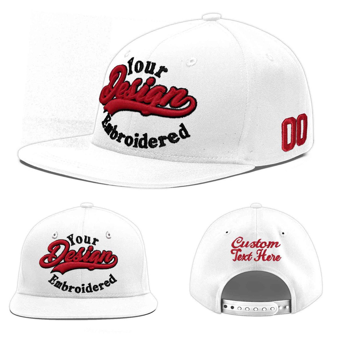 Custom White 3D Puff Embroidery Flat Embroidery Casual Sport Baseball Cap