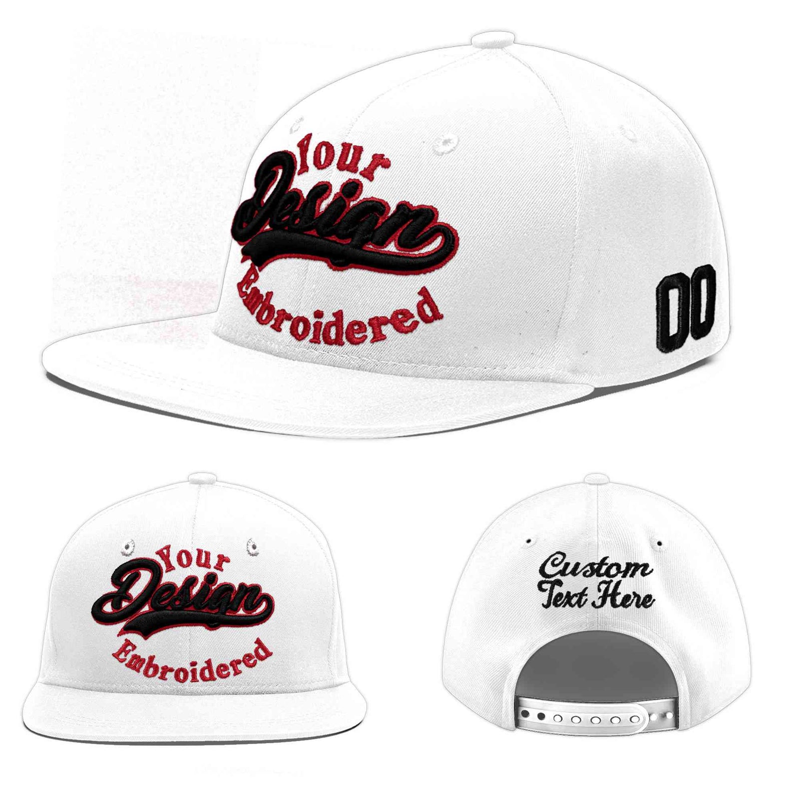 Custom White 3D Puff Embroidery Flat Embroidery Casual Sport Baseball Cap
