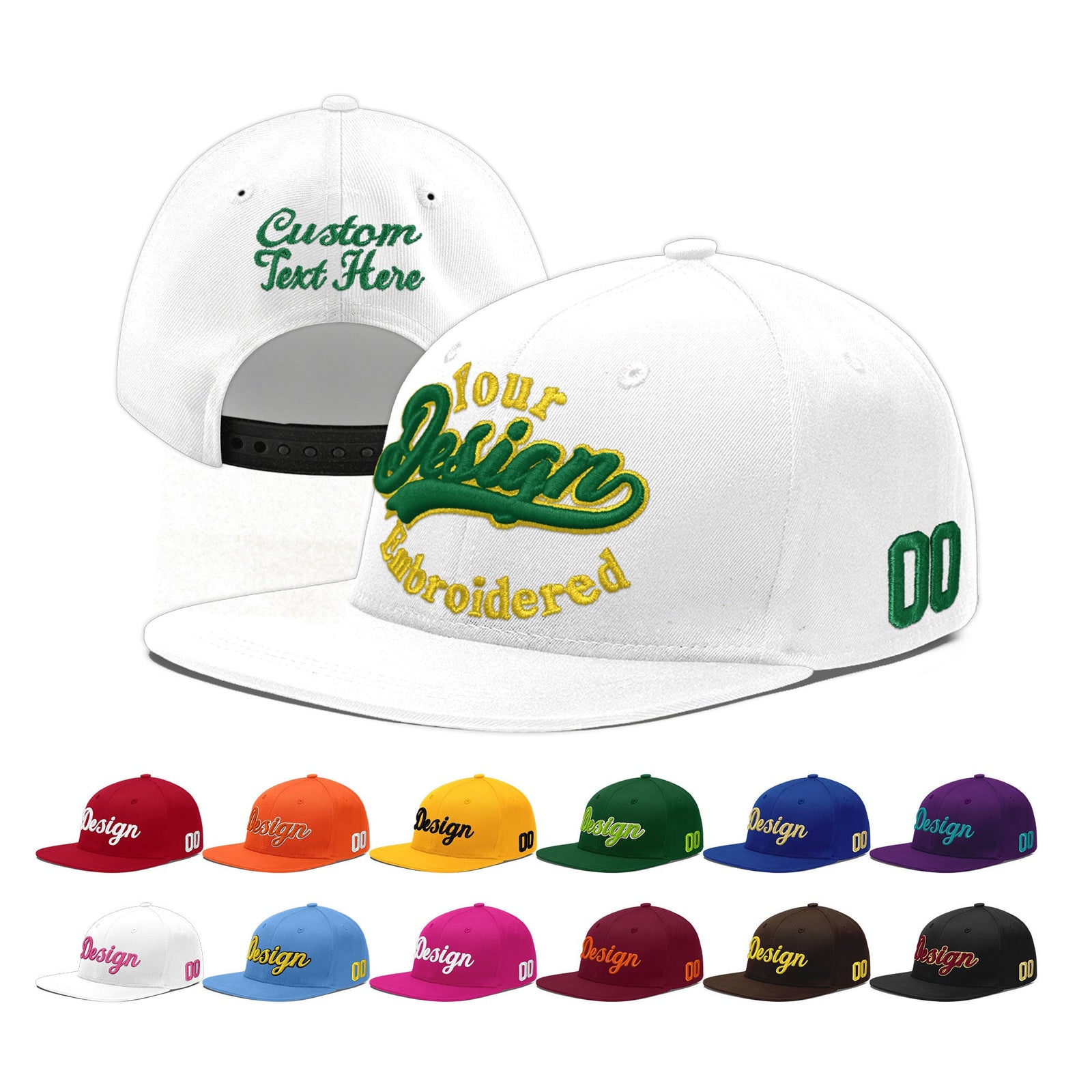 Custom White 3D Puff Embroidery Flat Embroidery Casual Sport Baseball Cap