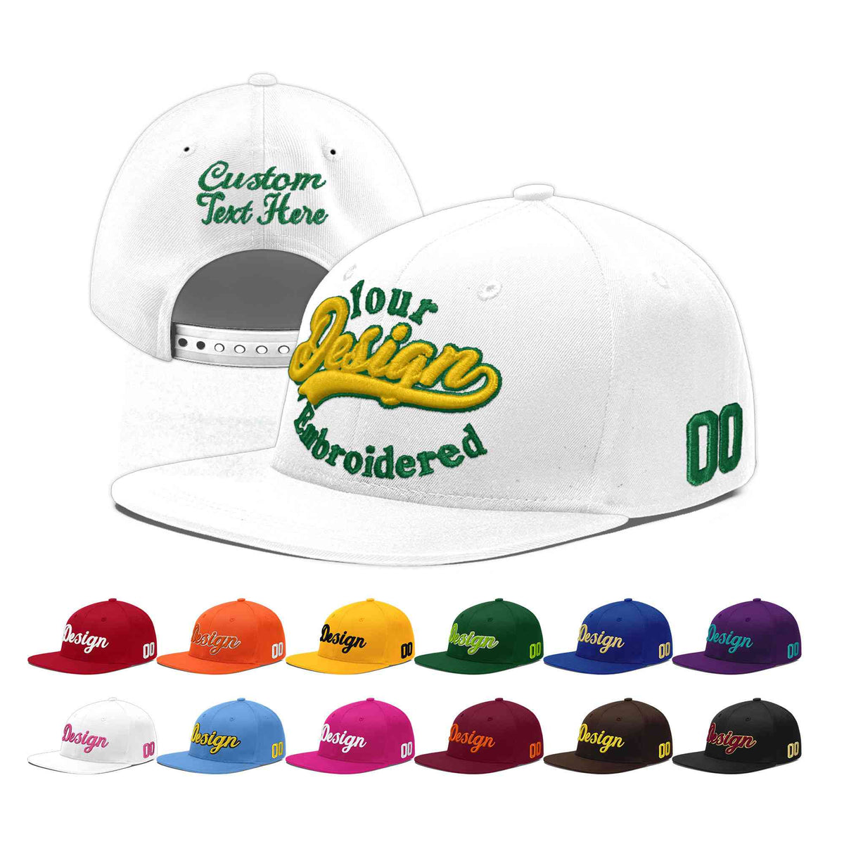 Custom White 3D Puff Embroidery Flat Embroidery Casual Sport Baseball Cap