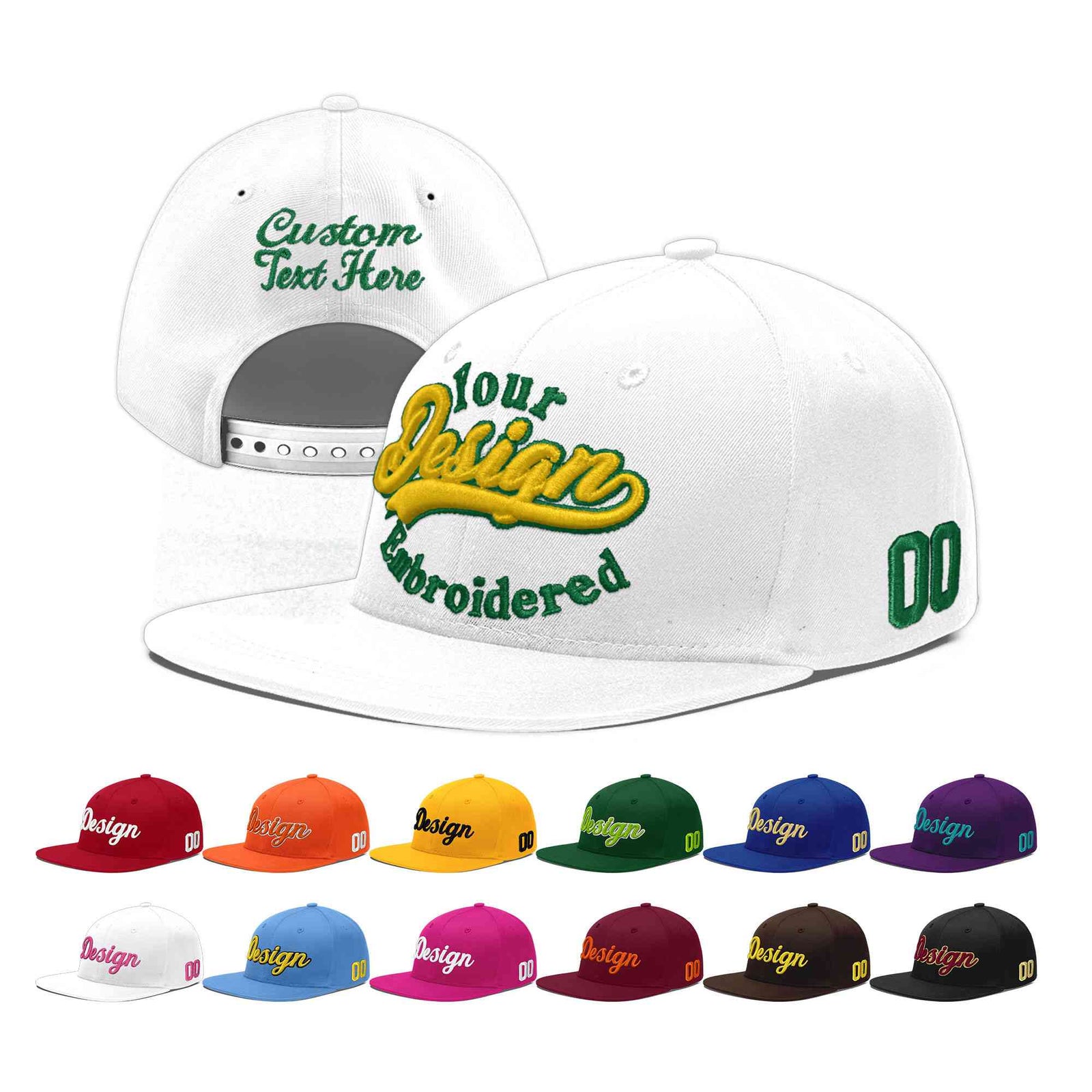 Custom White 3D Puff Embroidery Flat Embroidery Casual Sport Baseball Cap