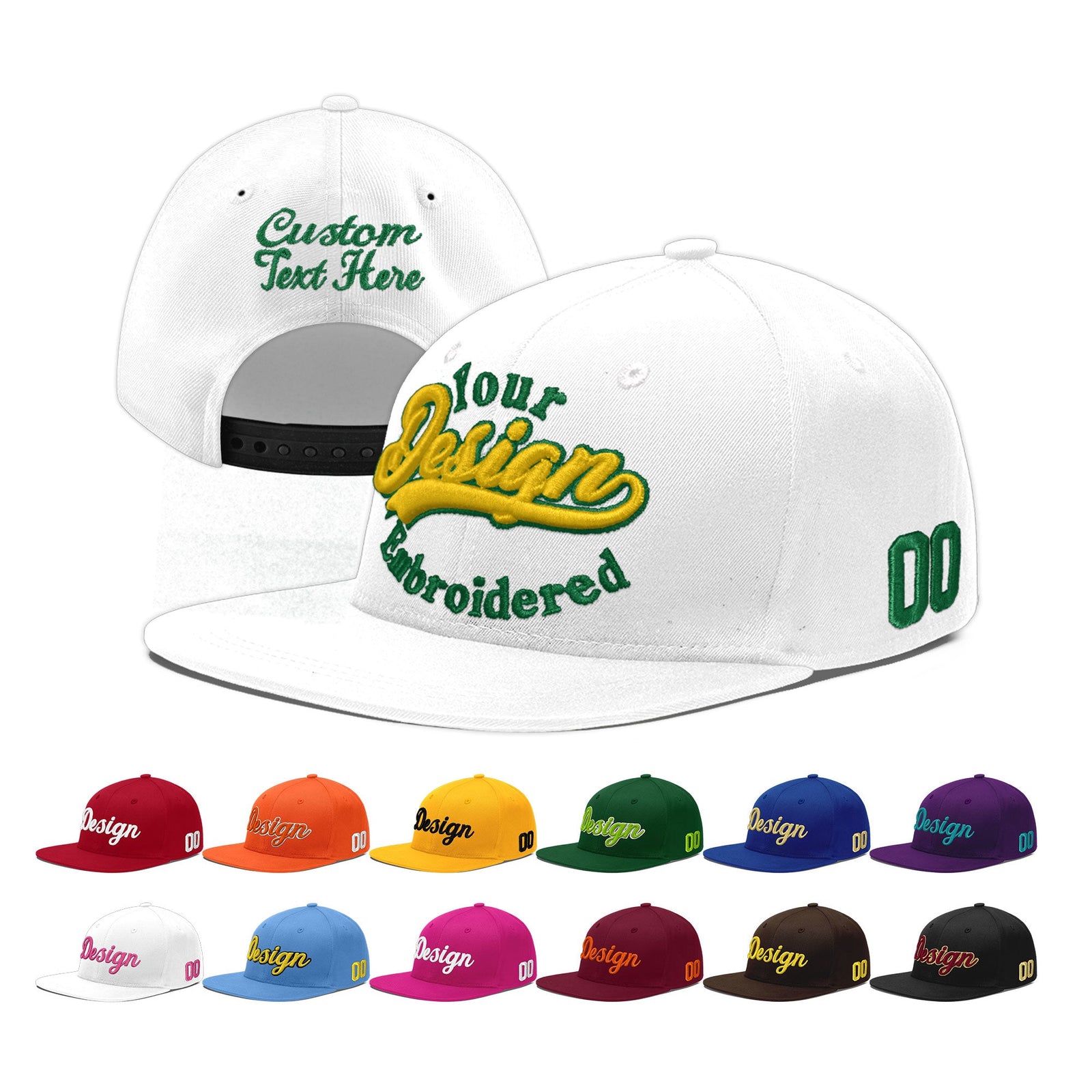 Custom White 3D Puff Embroidery Flat Embroidery Casual Sport Baseball Cap