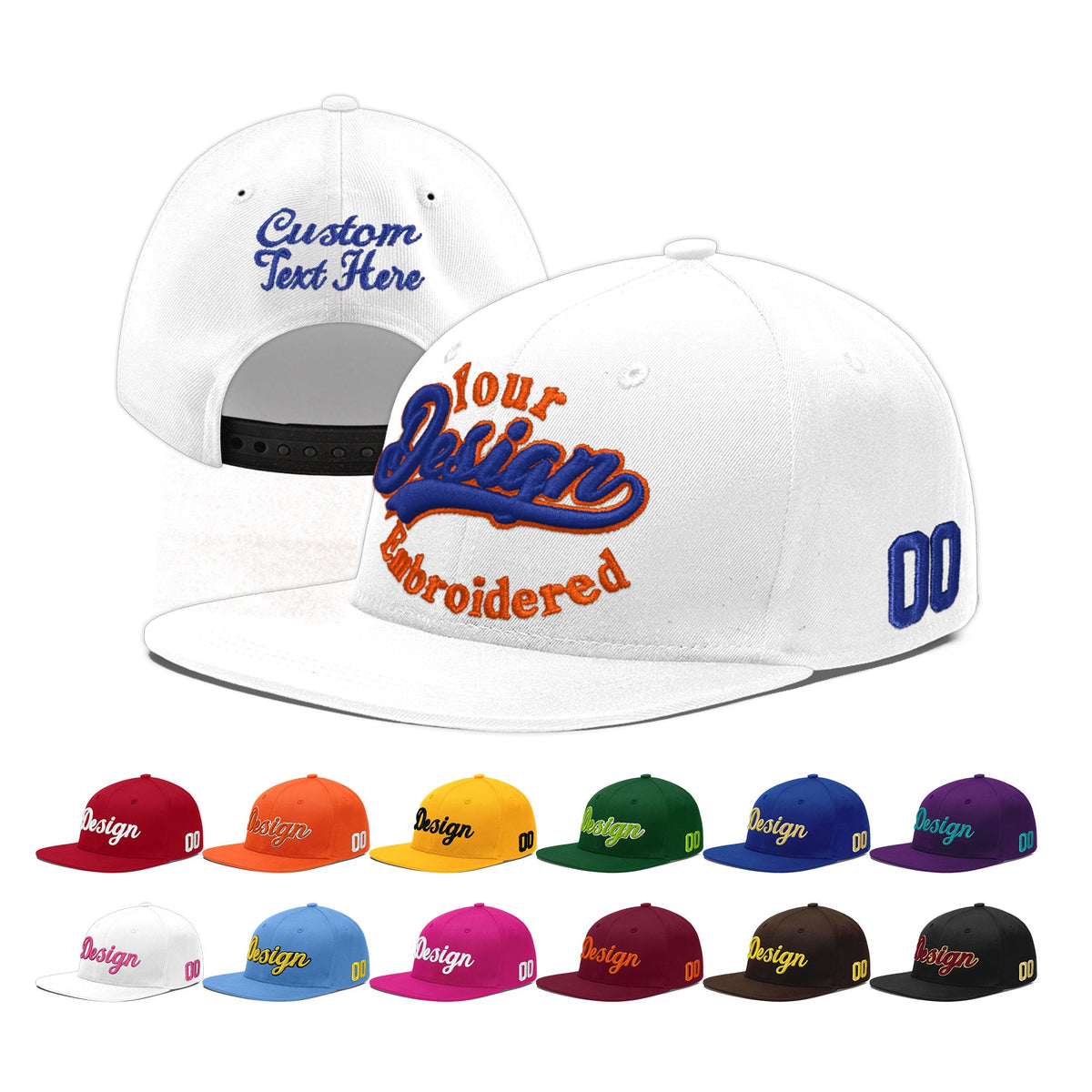 Custom White 3D Puff Embroidery Flat Embroidery Casual Sport Baseball Cap