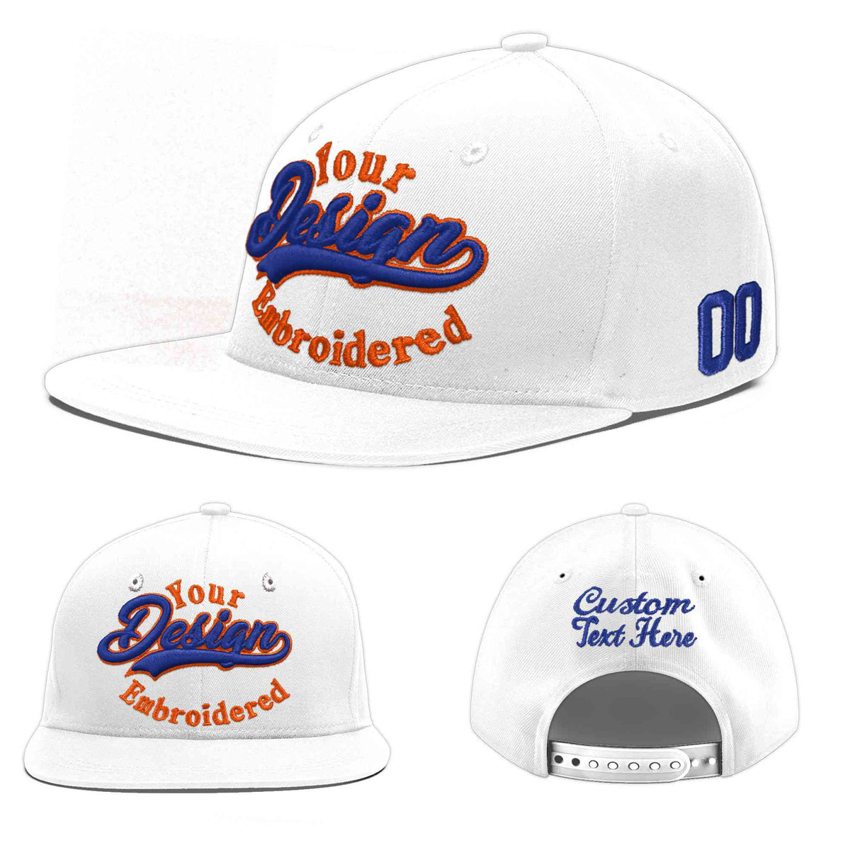Custom White 3D Puff Embroidery Flat Embroidery Casual Sport Baseball Cap