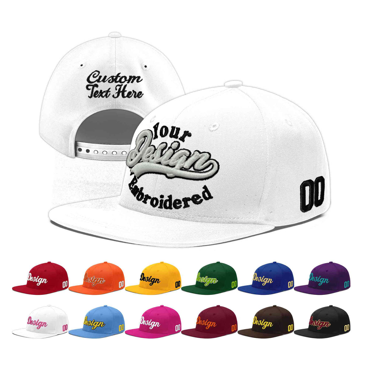 Custom White 3D Puff Embroidery Flat Embroidery Casual Sport Baseball Cap