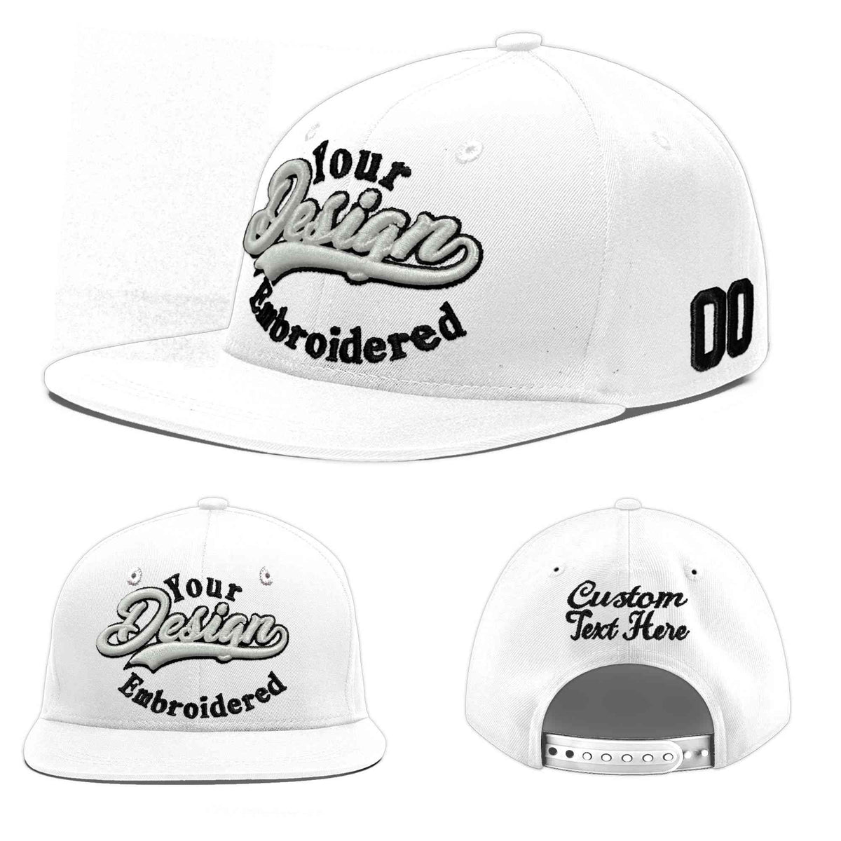 Custom White 3D Puff Embroidery Flat Embroidery Casual Sport Baseball Cap