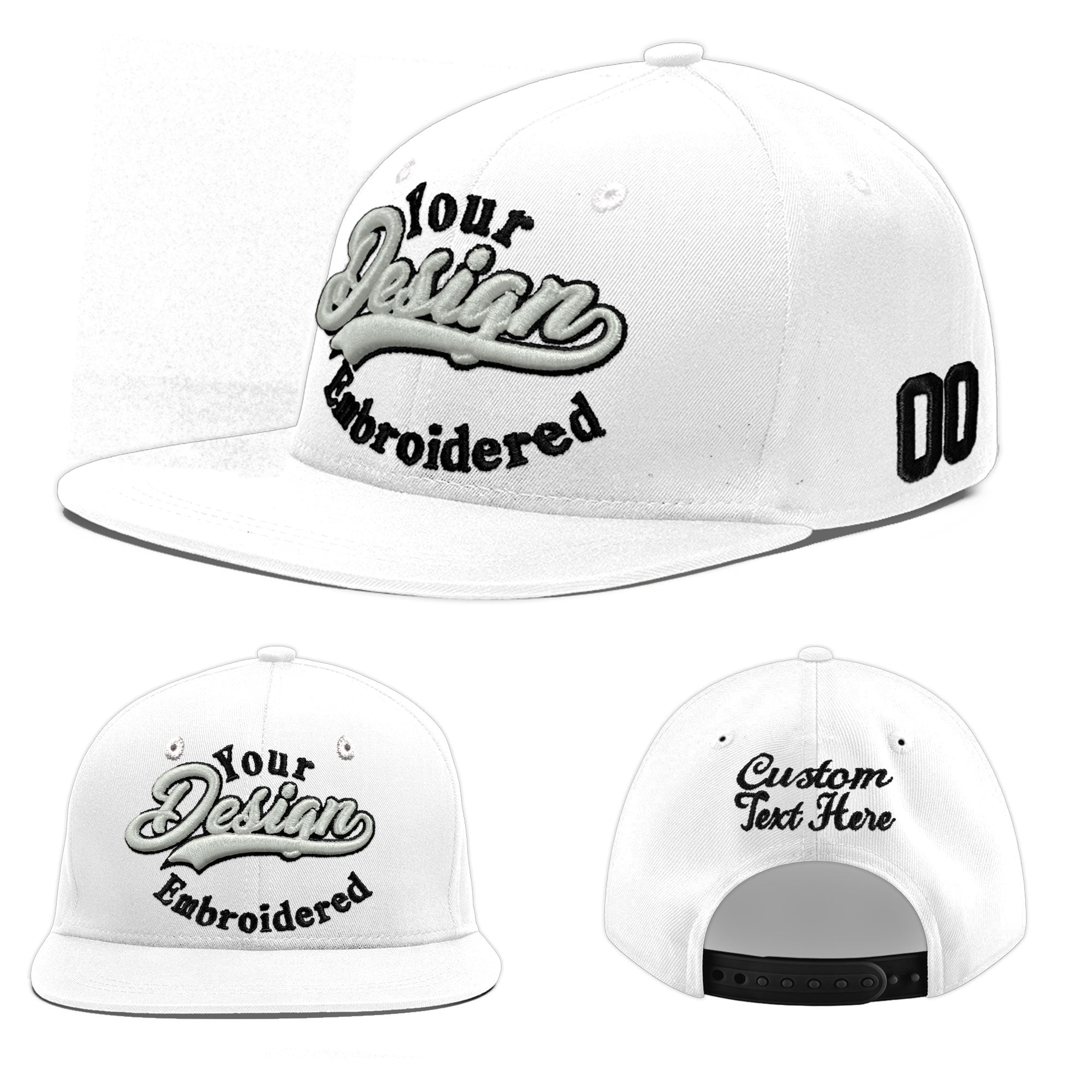 Custom White 3D Puff Embroidery Flat Embroidery Casual Sport Baseball Cap