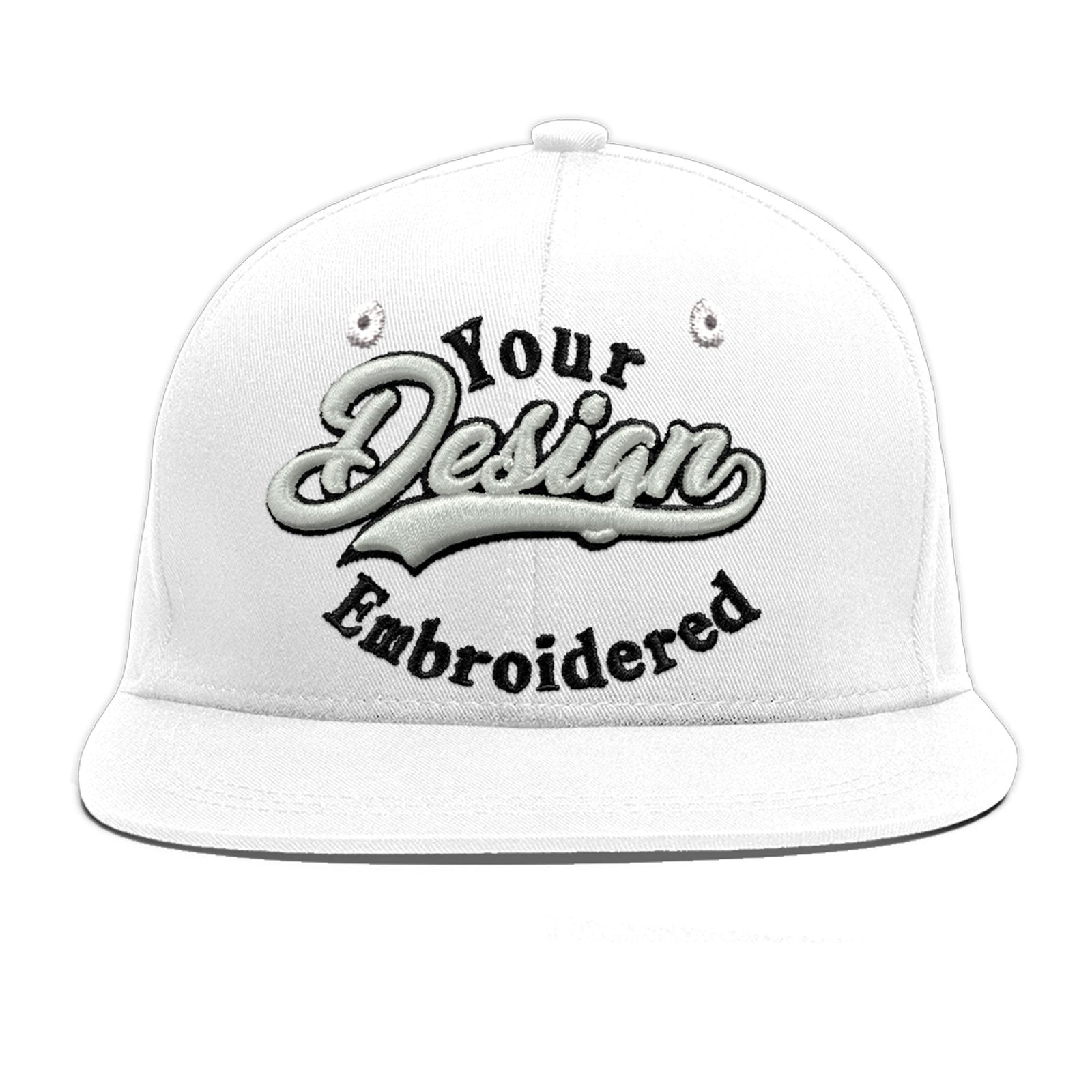 Custom White 3D Puff Embroidery Flat Embroidery Casual Sport Baseball Cap