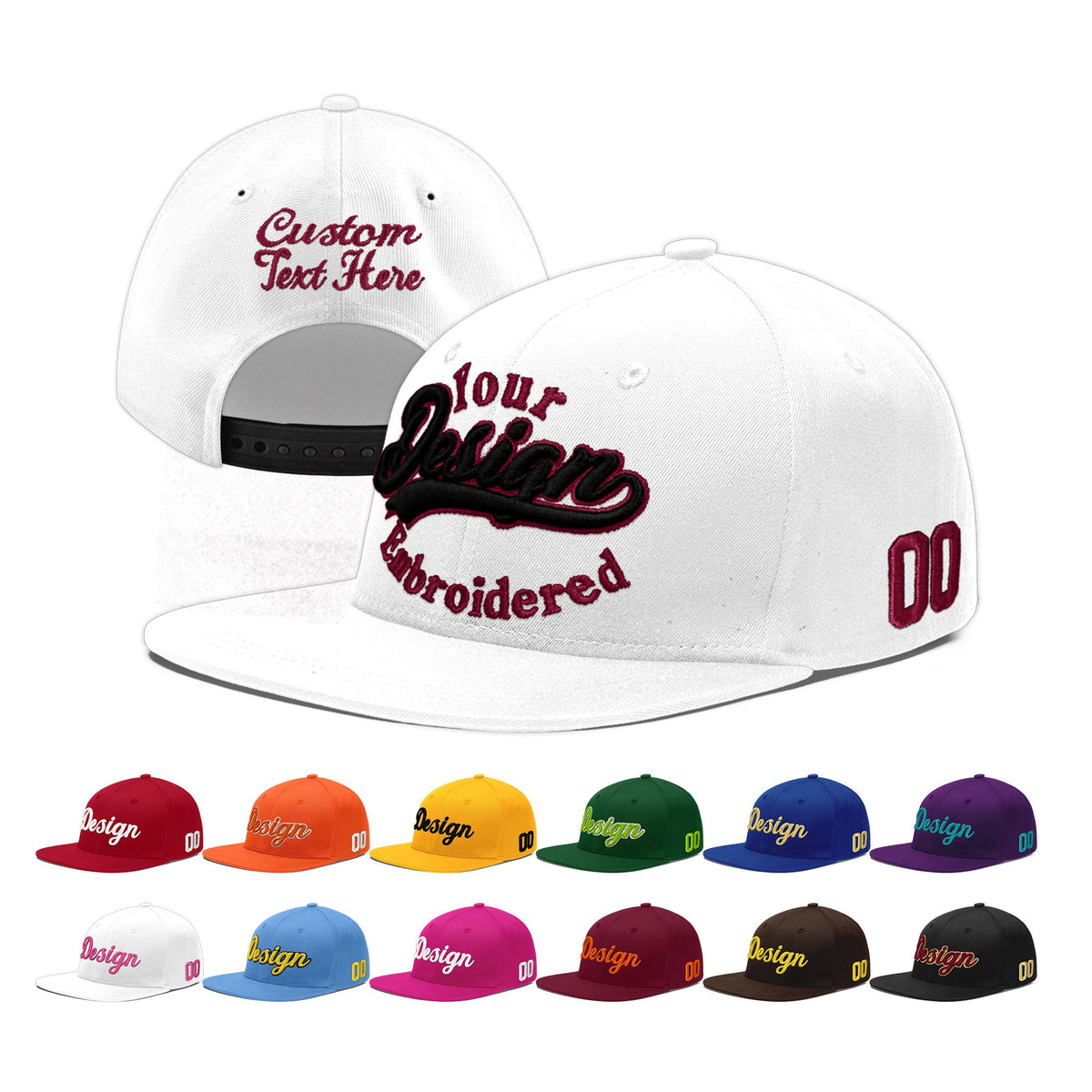 Custom White 3D Puff Embroidery Flat Embroidery Casual Sport Baseball Cap