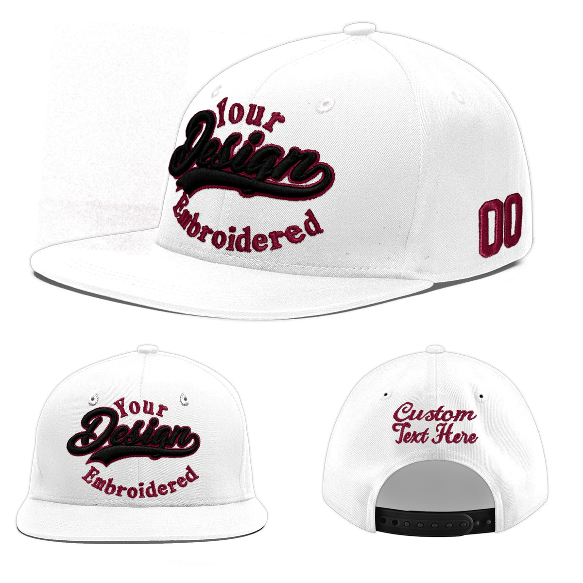 Custom White 3D Puff Embroidery Flat Embroidery Casual Sport Baseball Cap