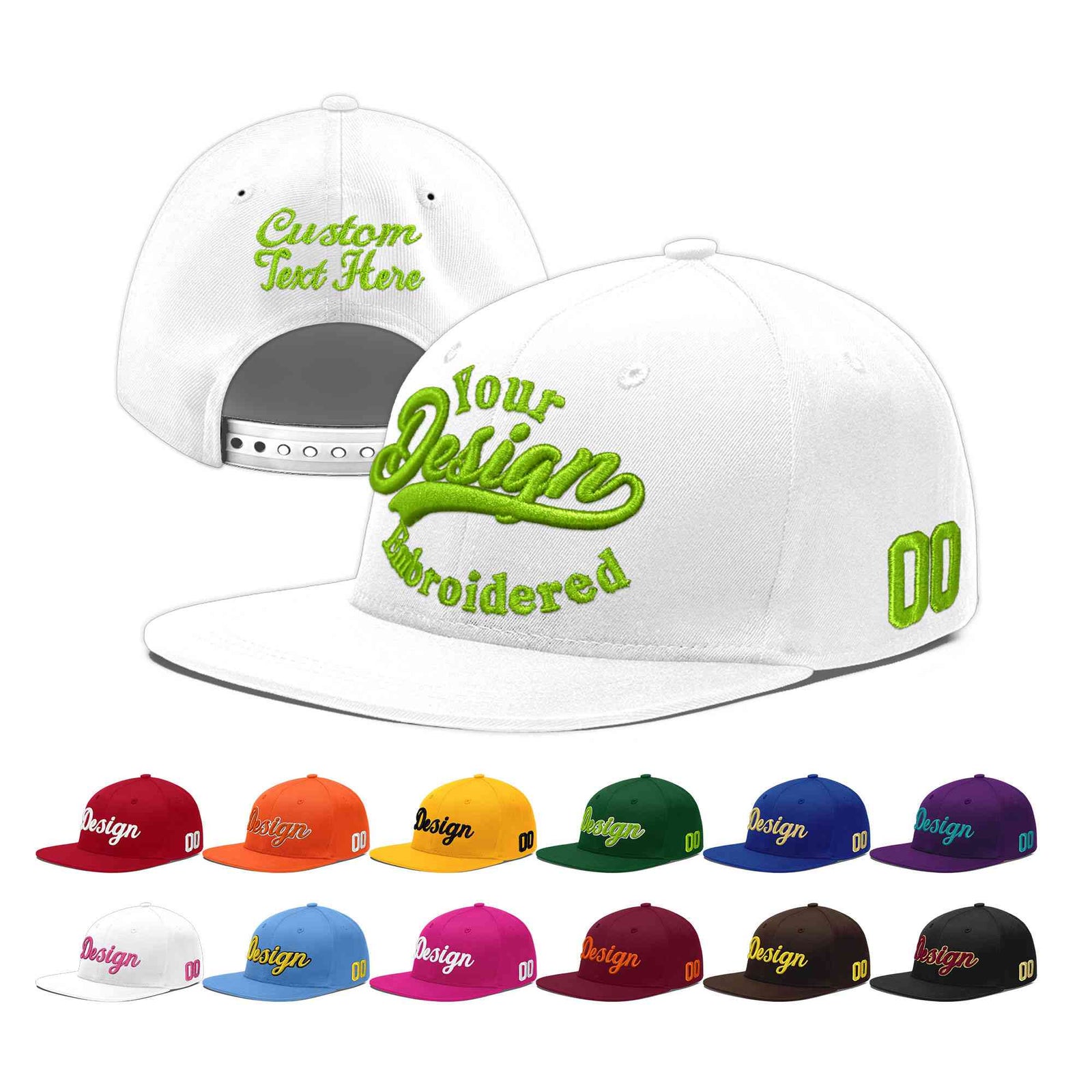 Custom White 3D Puff Embroidery Flat Embroidery Casual Sport Baseball Cap