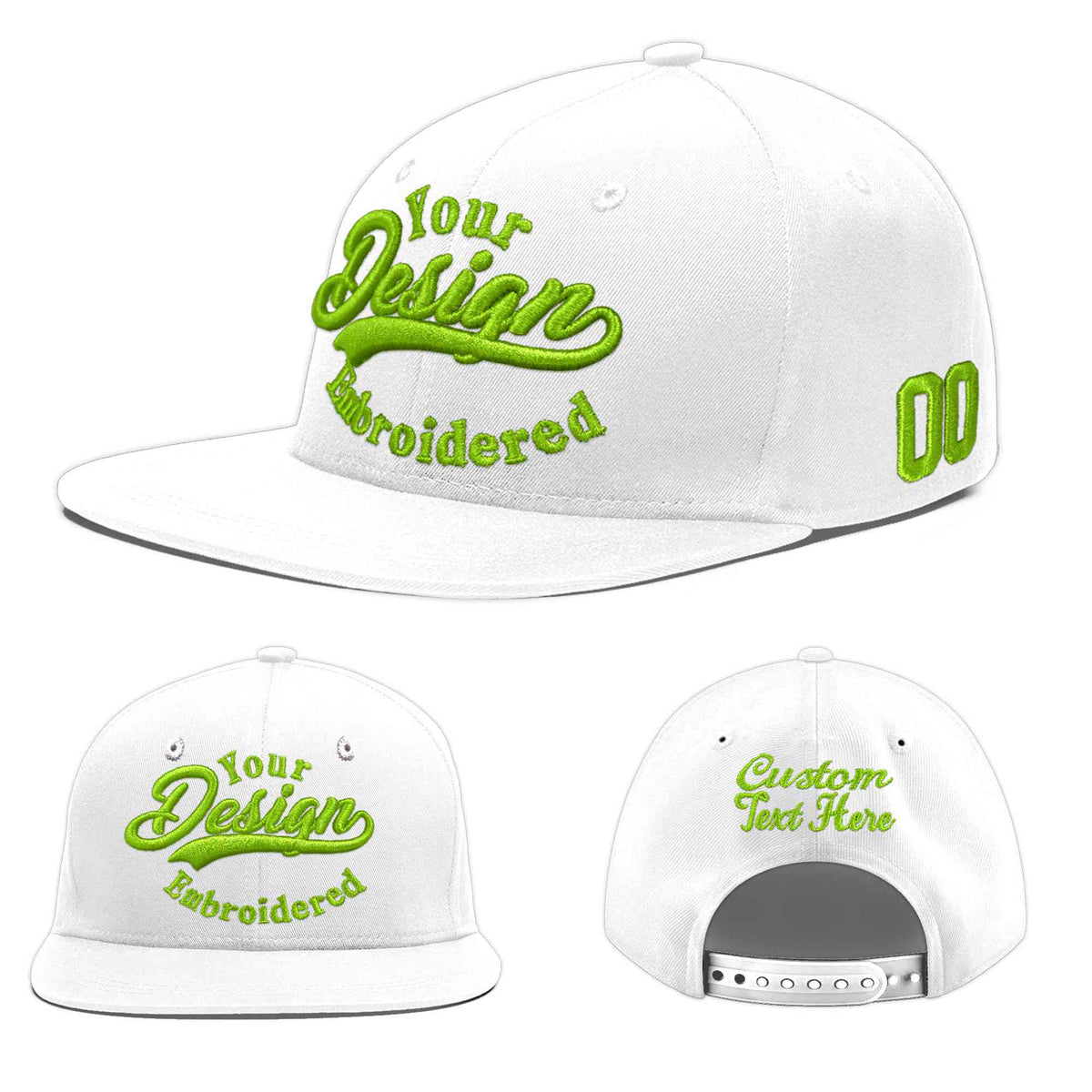 Custom White 3D Puff Embroidery Flat Embroidery Casual Sport Baseball Cap