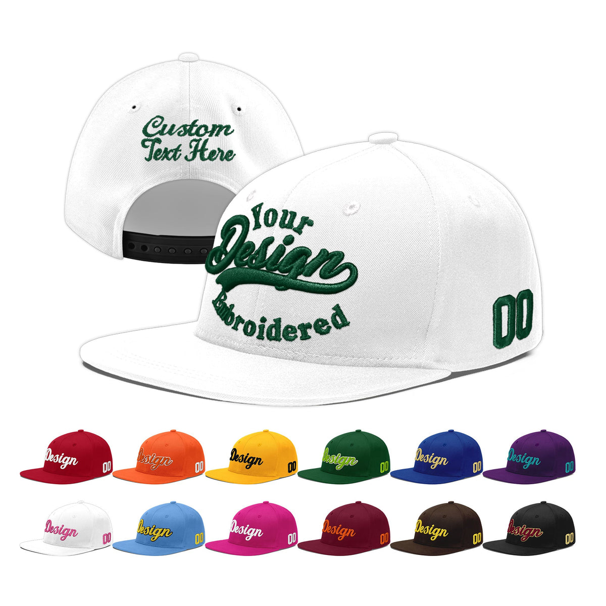 Custom White 3D Puff Embroidery Flat Embroidery Casual Sport Baseball Cap