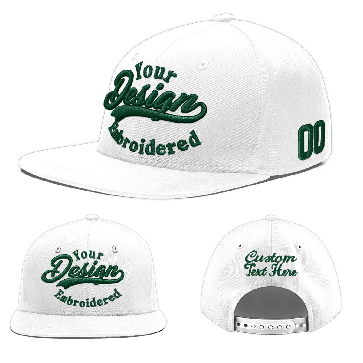 Custom White 3D Puff Embroidery Flat Embroidery Casual Sport Baseball Cap