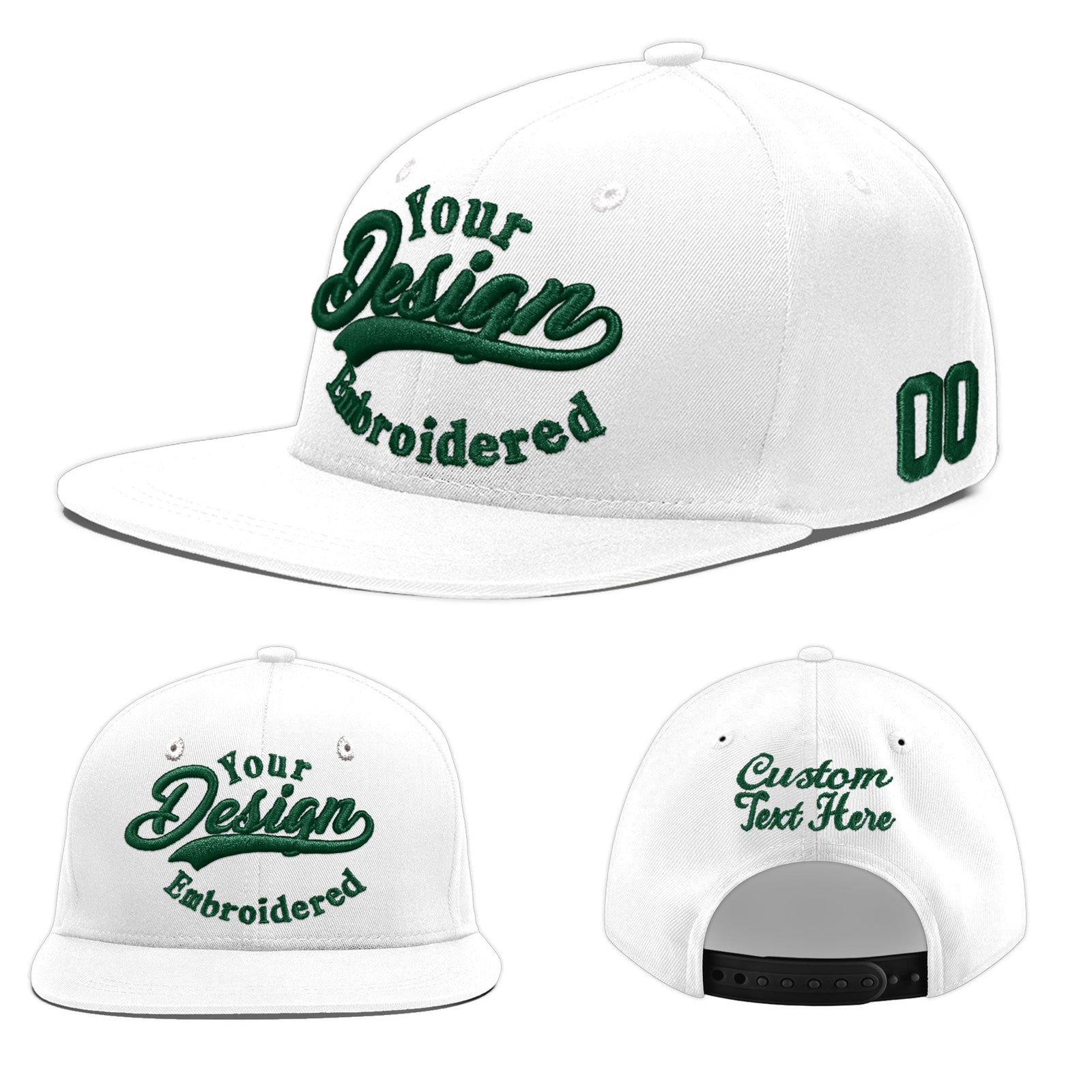 Custom White 3D Puff Embroidery Flat Embroidery Casual Sport Baseball Cap