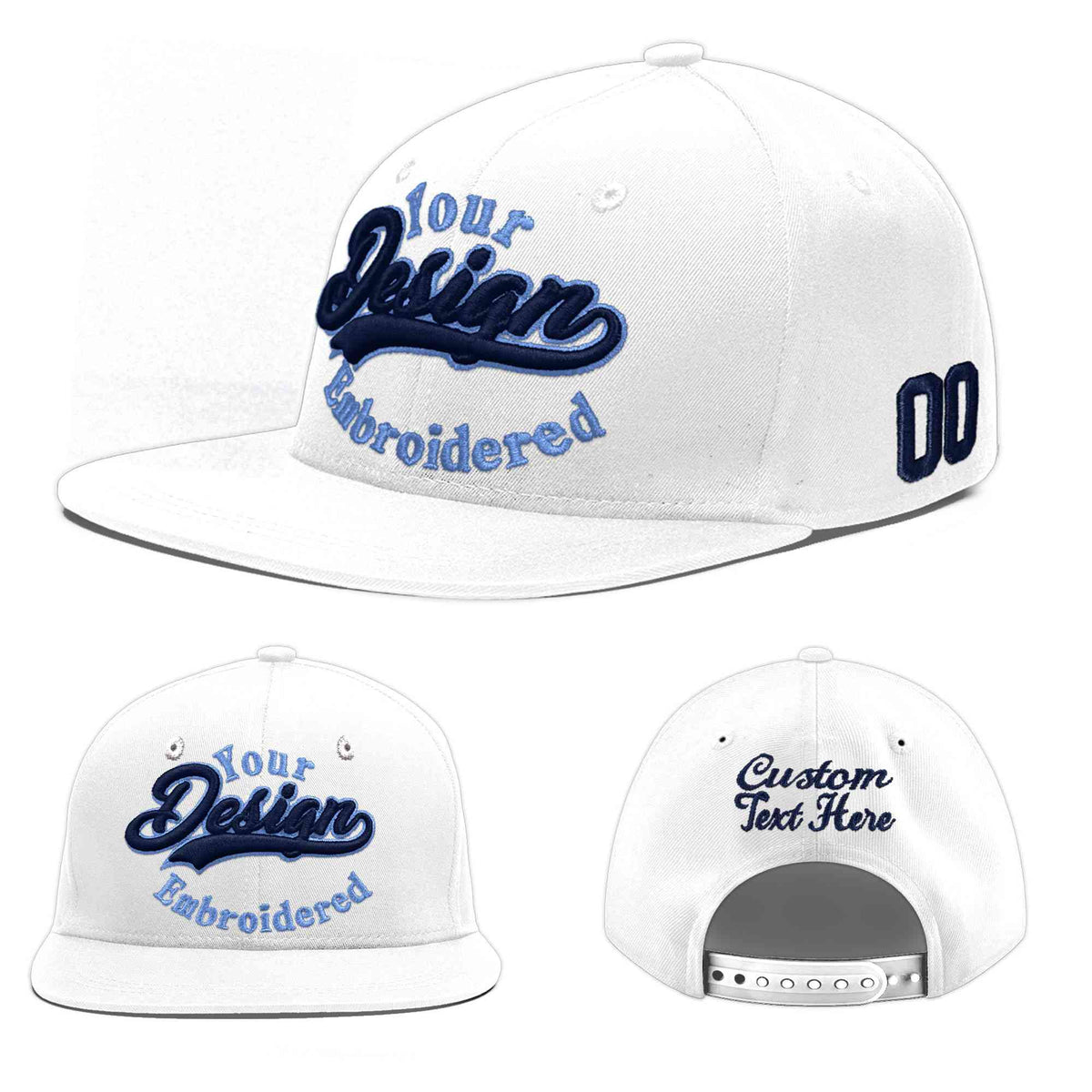 Custom White 3D Puff Embroidery Flat Embroidery Casual Sport Baseball Cap