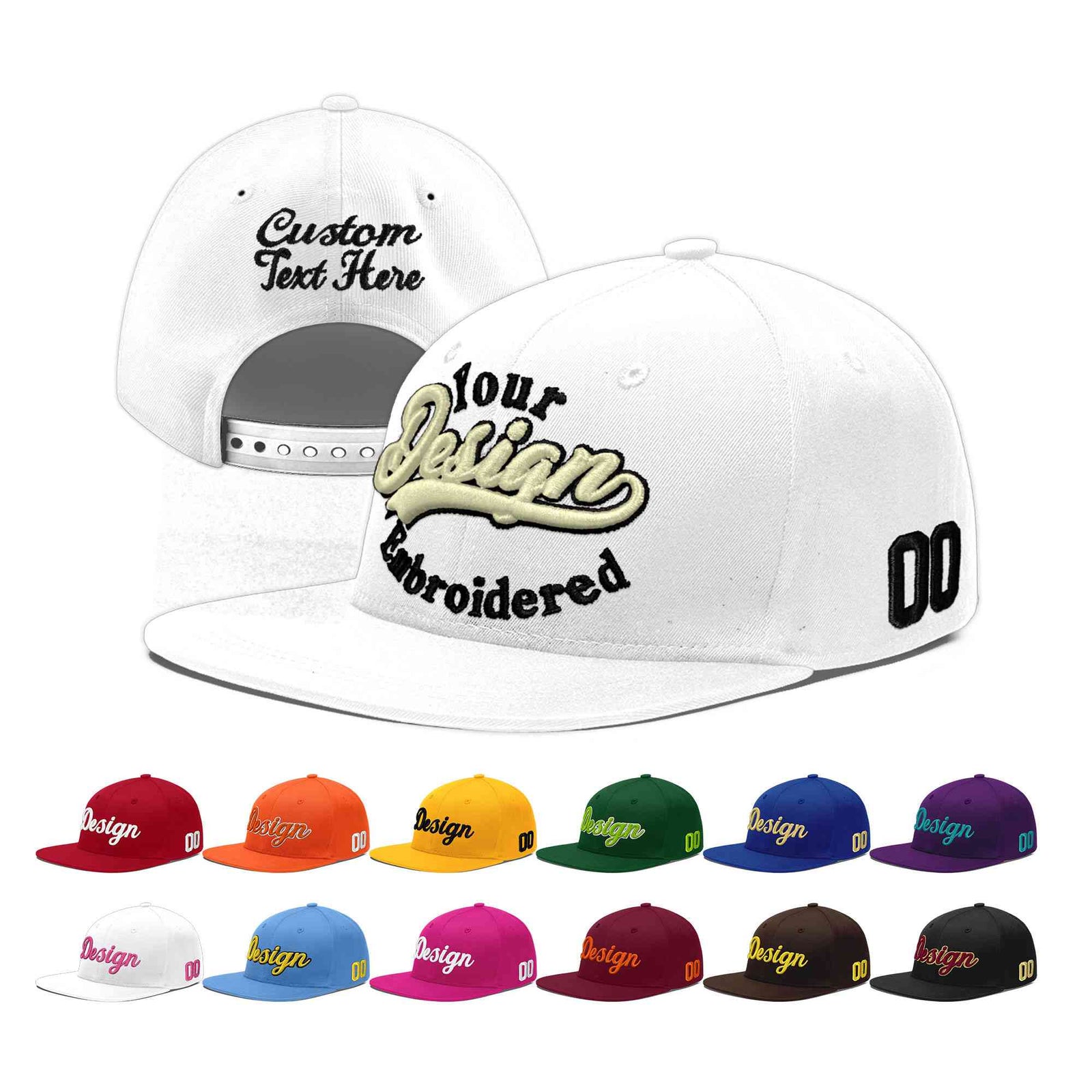 Custom White 3D Puff Embroidery Flat Embroidery Casual Sport Baseball Cap