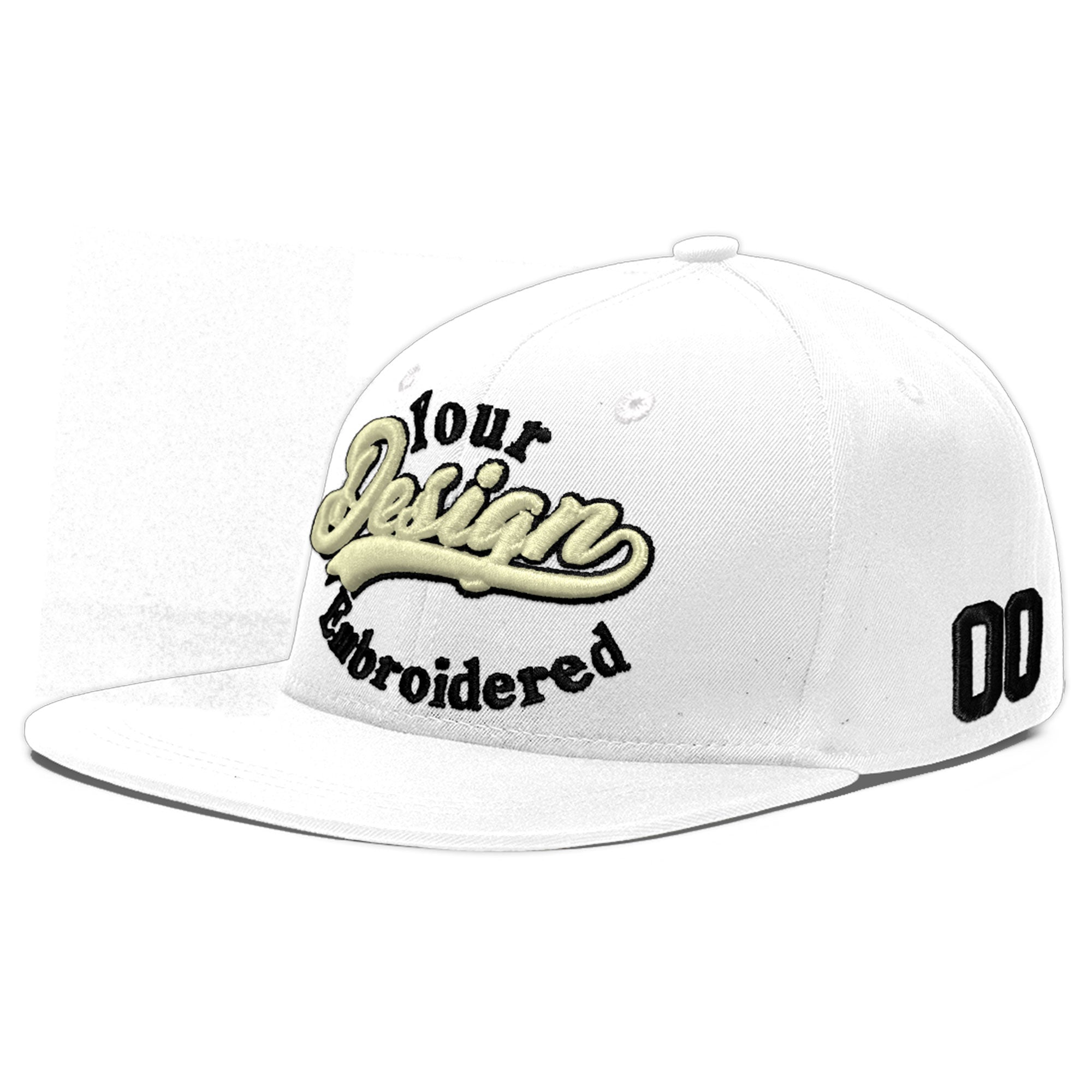 Custom White 3D Puff Embroidery Flat Embroidery Casual Sport Baseball Cap