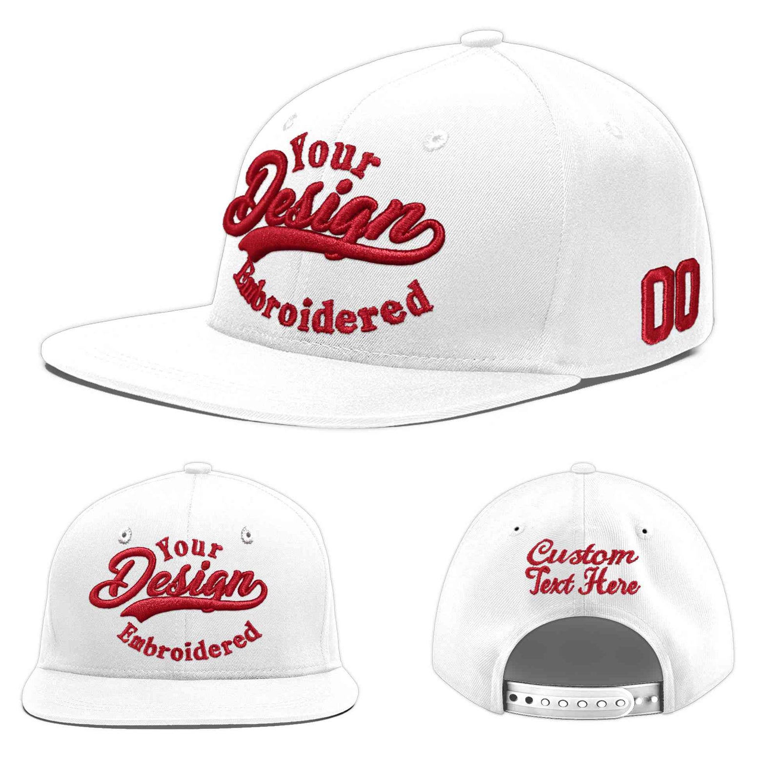 Custom White 3D Puff Embroidery Flat Embroidery Casual Sport Baseball Cap