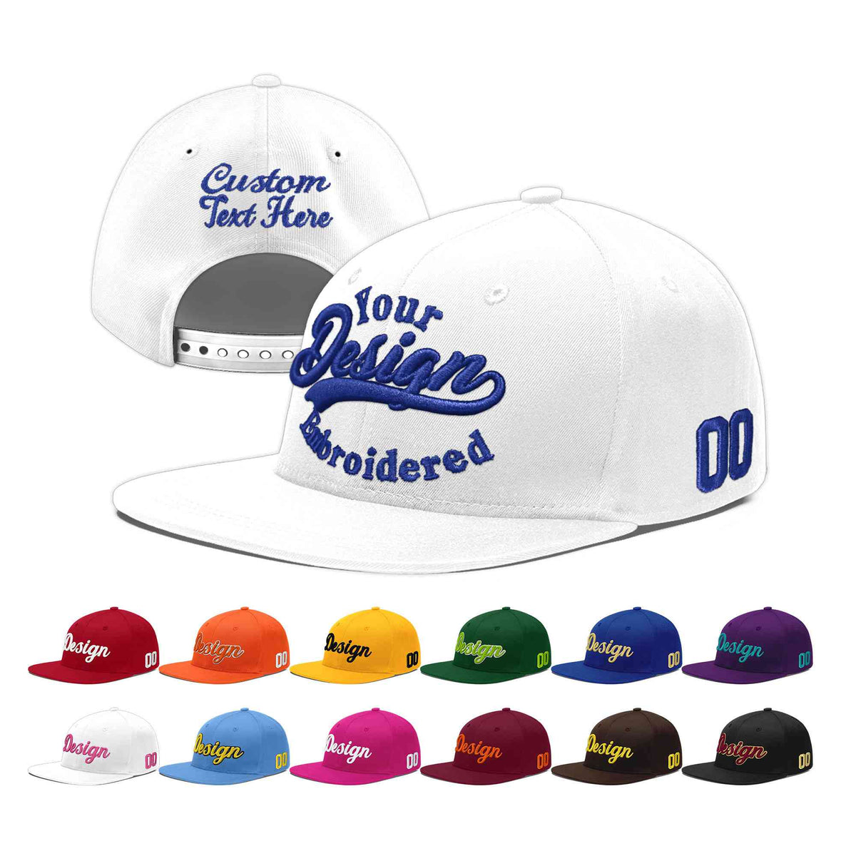 Custom White 3D Puff Embroidery Flat Embroidery Casual Sport Baseball Cap