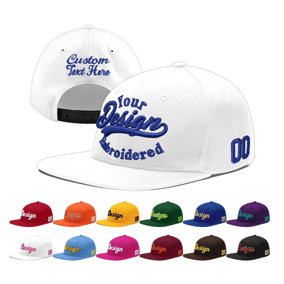 Custom White 3D Puff Embroidery Flat Embroidery Casual Sport Baseball Cap