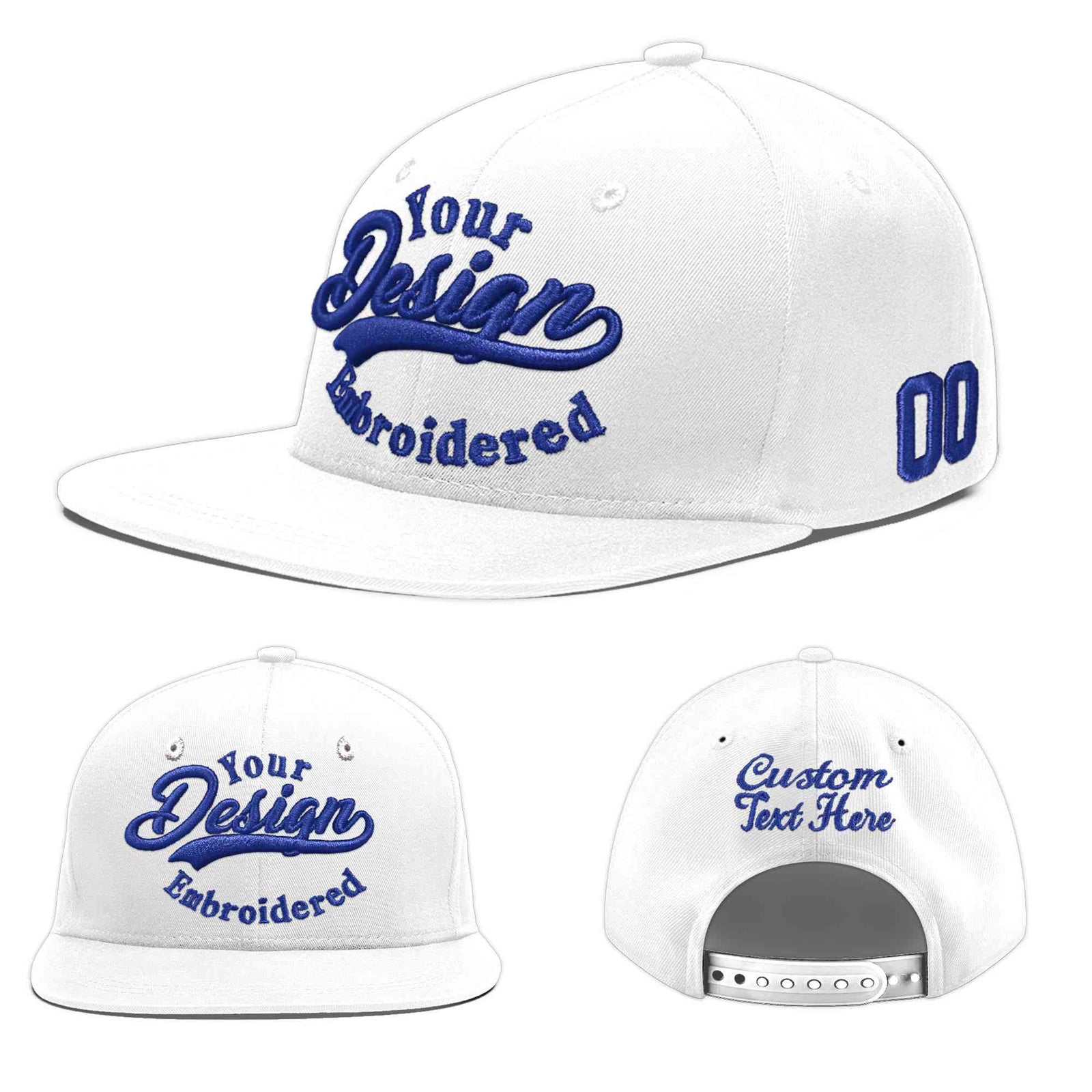 Custom White 3D Puff Embroidery Flat Embroidery Casual Sport Baseball Cap
