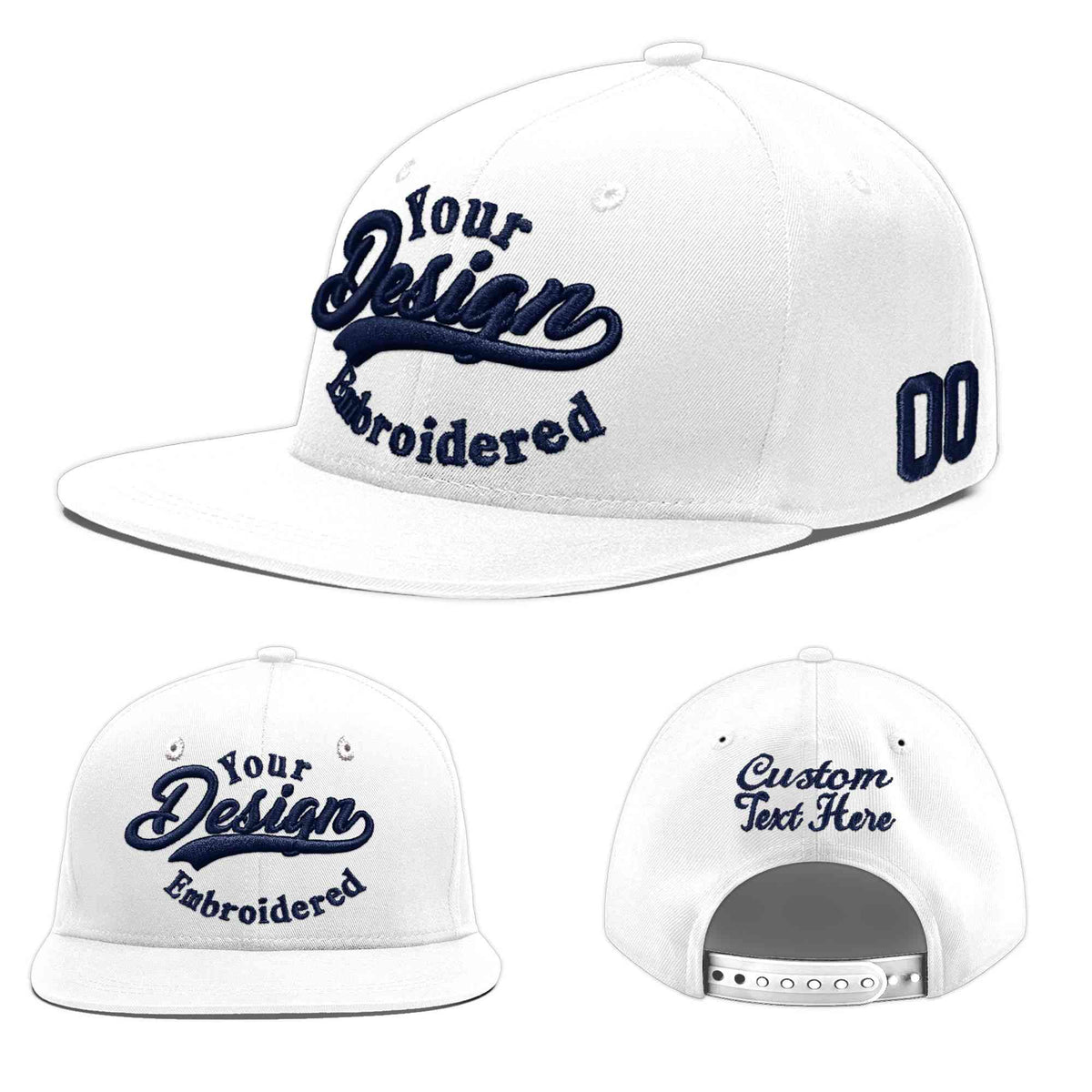 Custom White 3D Puff Embroidery Flat Embroidery Casual Sport Baseball Cap