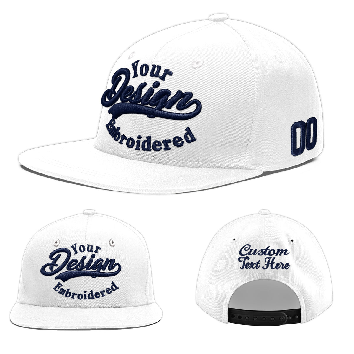 Custom White 3D Puff Embroidery Flat Embroidery Casual Sport Baseball Cap