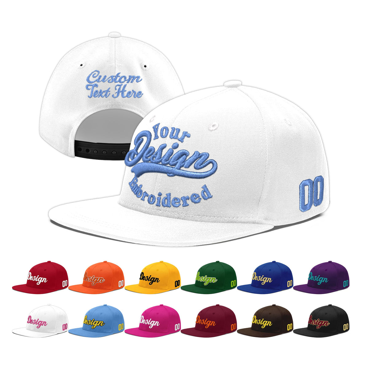 Custom White 3D Puff Embroidery Flat Embroidery Casual Sport Baseball Cap