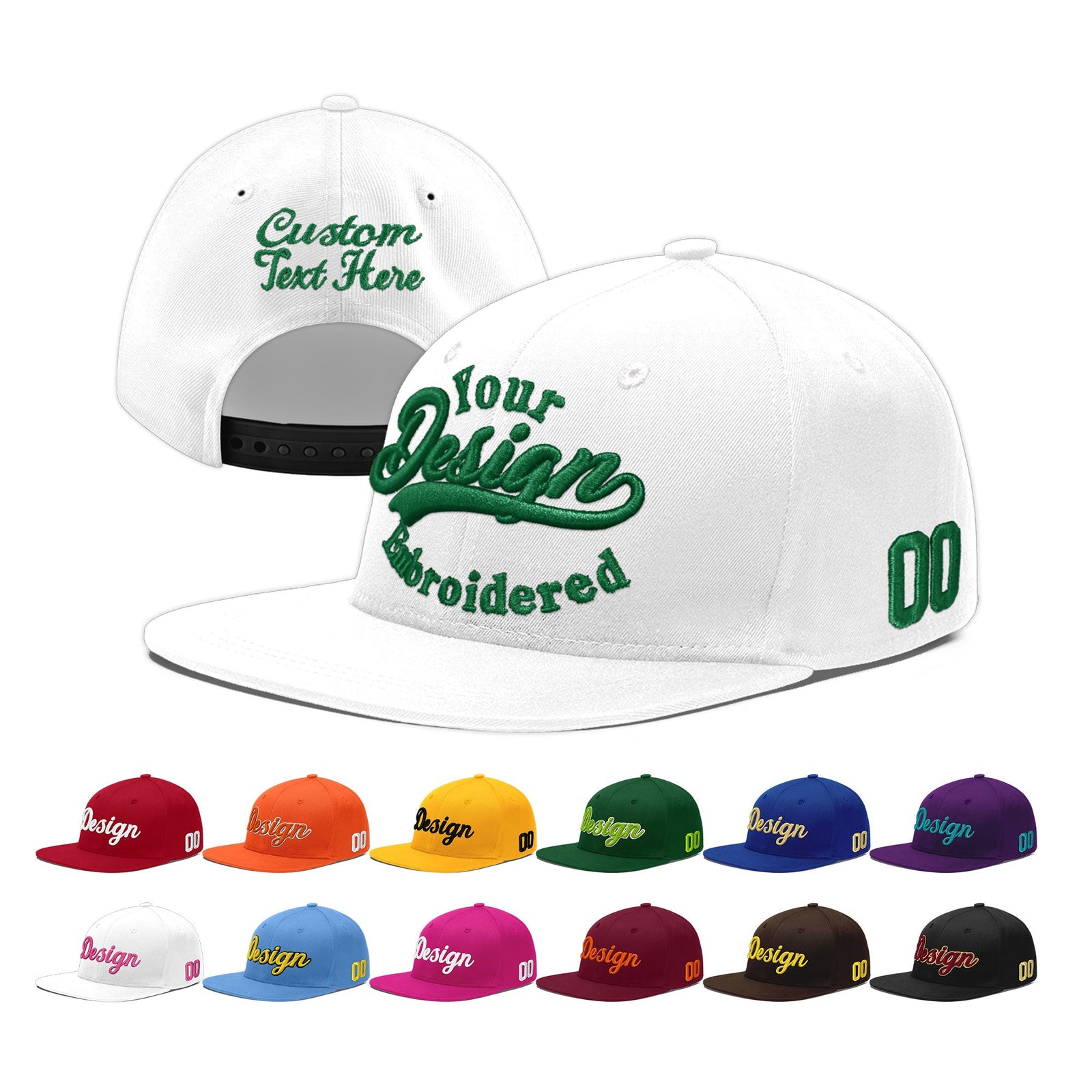 Custom White 3D Puff Embroidery Flat Embroidery Casual Sport Baseball Cap