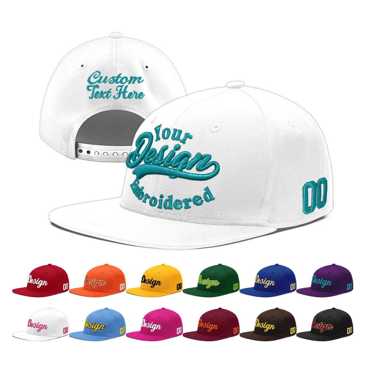 Custom White 3D Puff Embroidery Flat Embroidery Casual Sport Baseball Cap