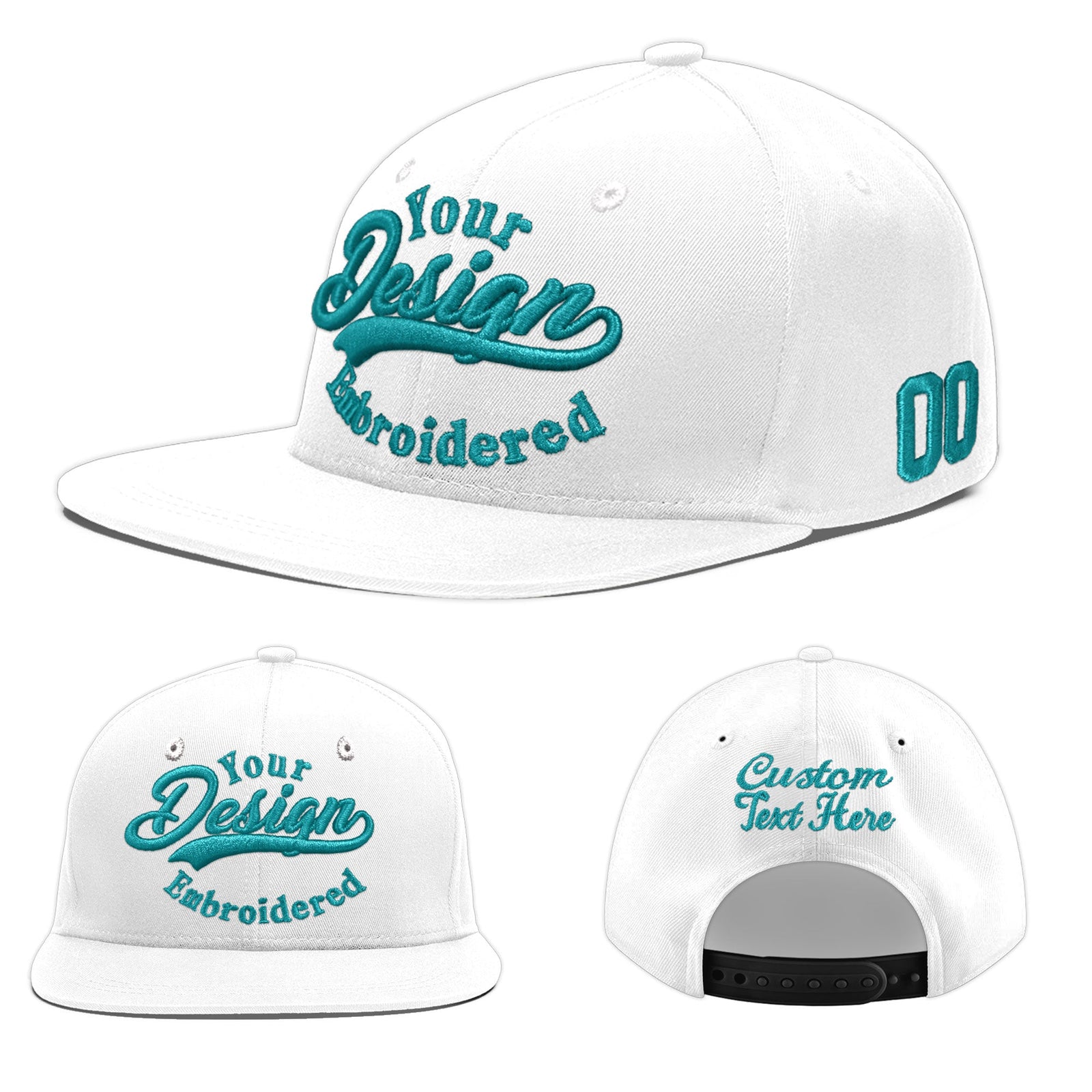 Custom White 3D Puff Embroidery Flat Embroidery Casual Sport Baseball Cap