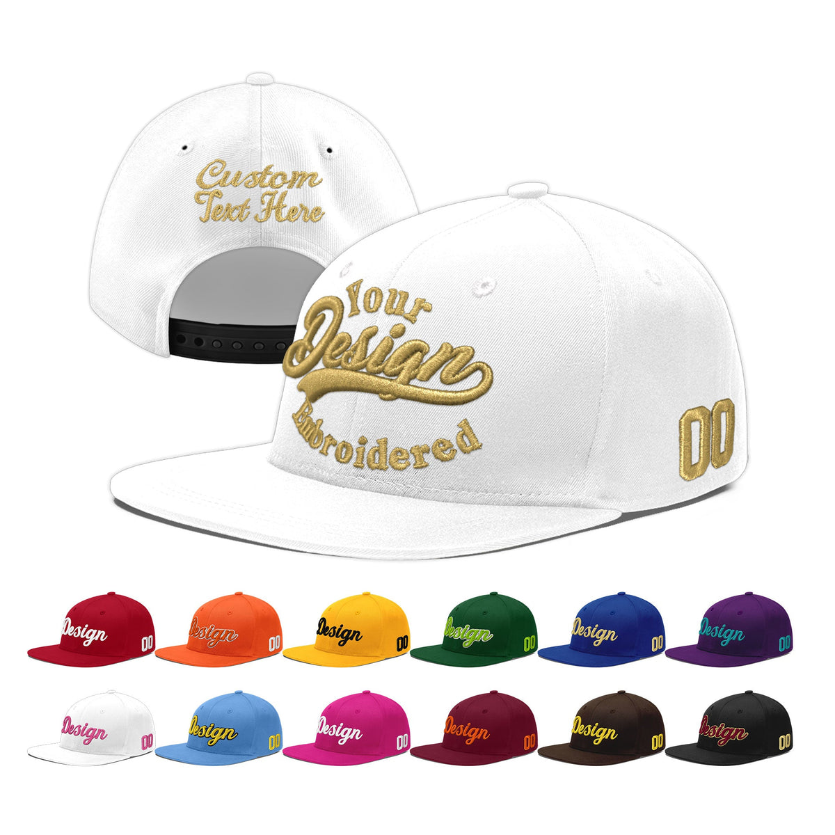 Custom White 3D Puff Embroidery Flat Embroidery Casual Sport Baseball Cap