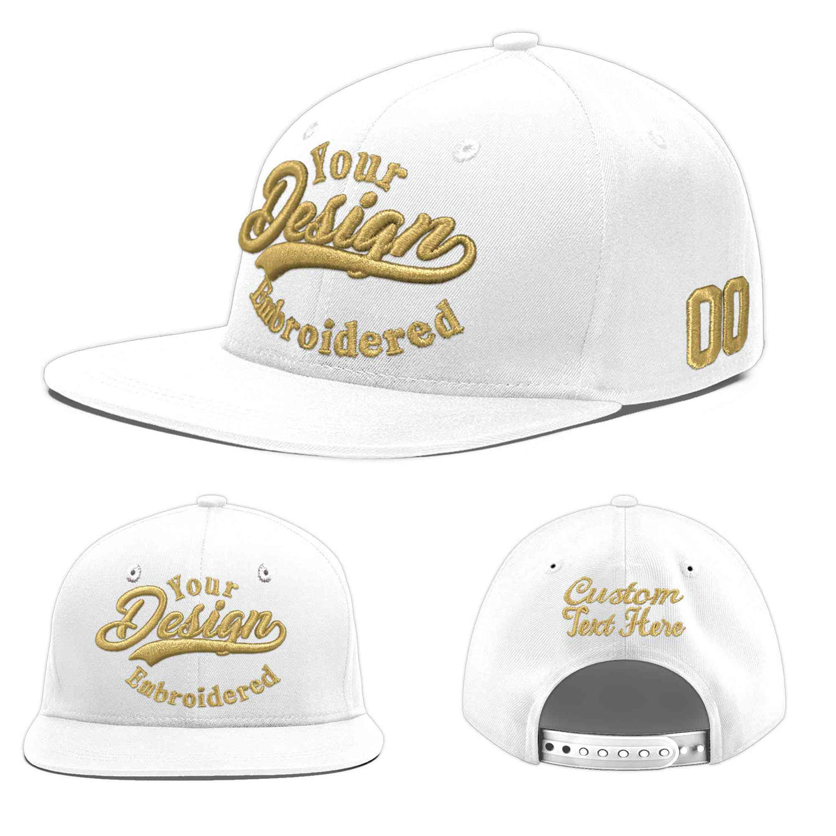 Custom White 3D Puff Embroidery Flat Embroidery Casual Sport Baseball Cap