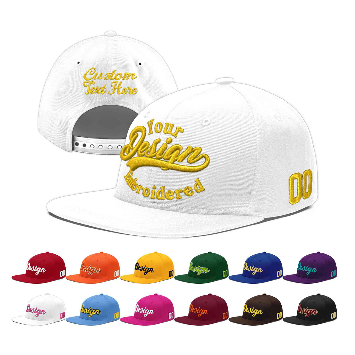 Custom White 3D Puff Embroidery Flat Embroidery Casual Sport Baseball Cap