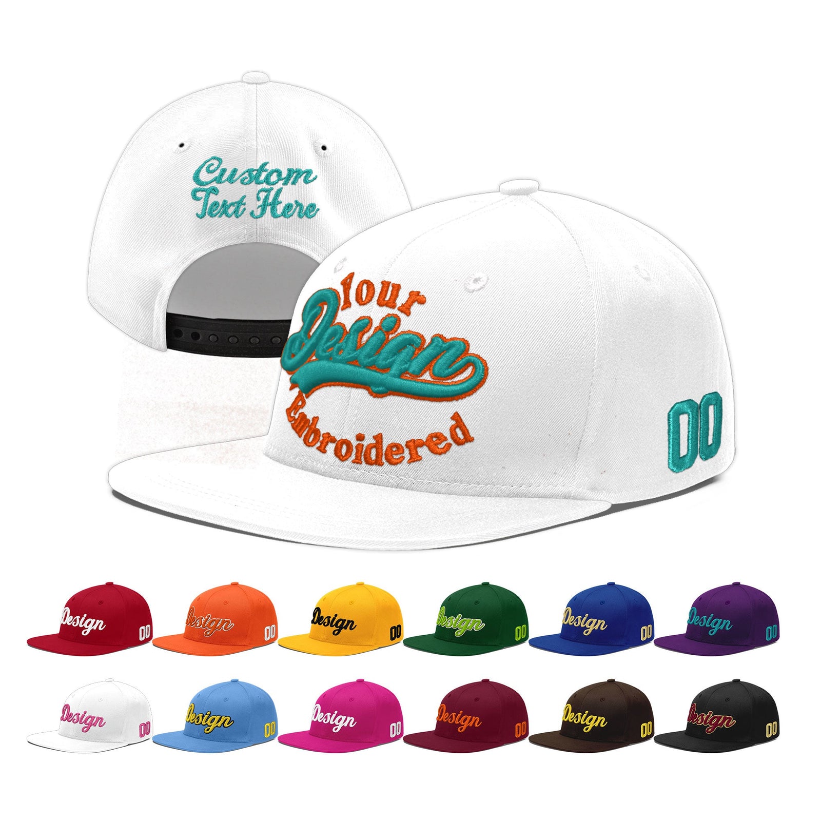 Custom White 3D Puff Embroidery Flat Embroidery Casual Sport Baseball Cap