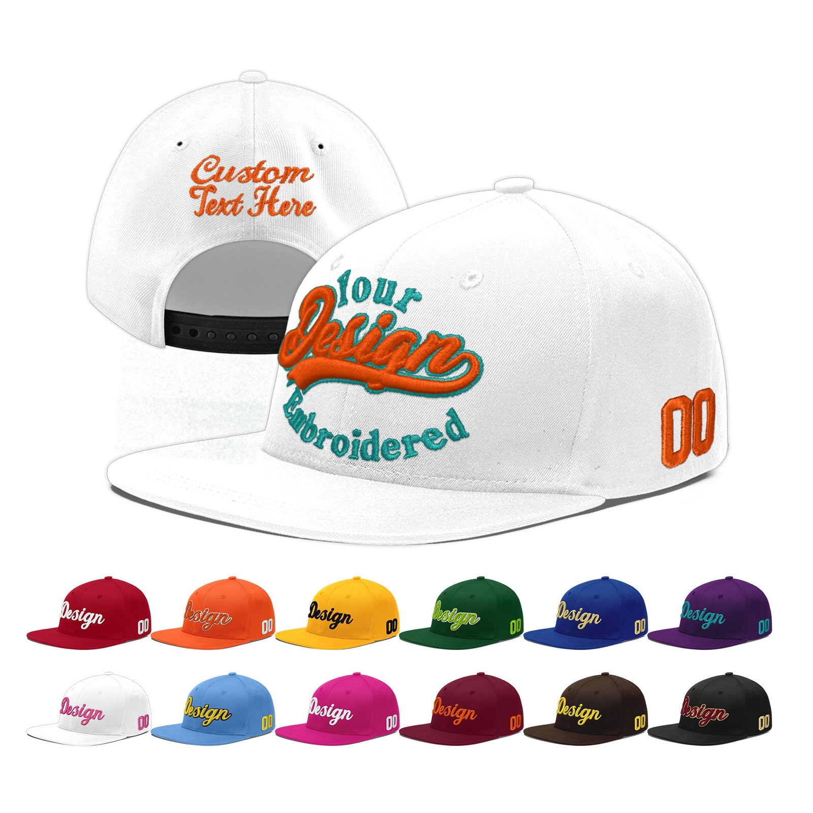 Custom White 3D Puff Embroidery Flat Embroidery Casual Sport Baseball Cap