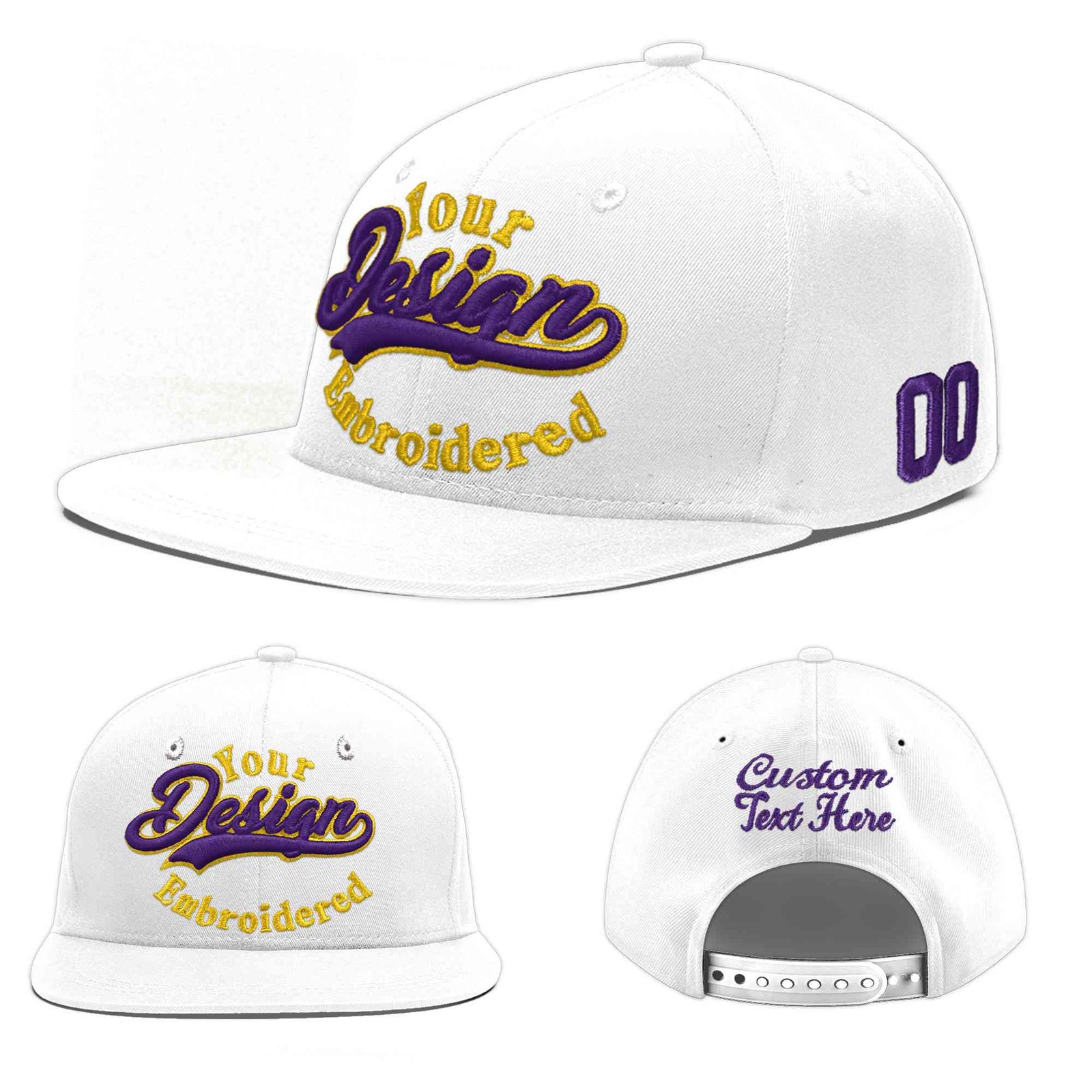 Custom White 3D Puff Embroidery Flat Embroidery Casual Sport Baseball Cap