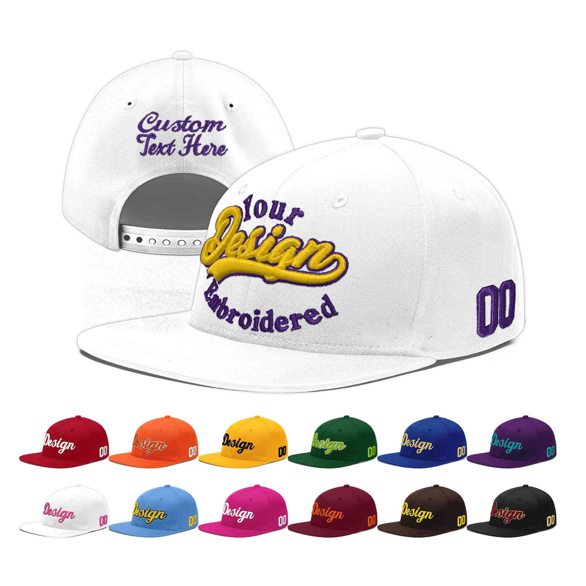 Custom White 3D Puff Embroidery Flat Embroidery Casual Sport Baseball Cap