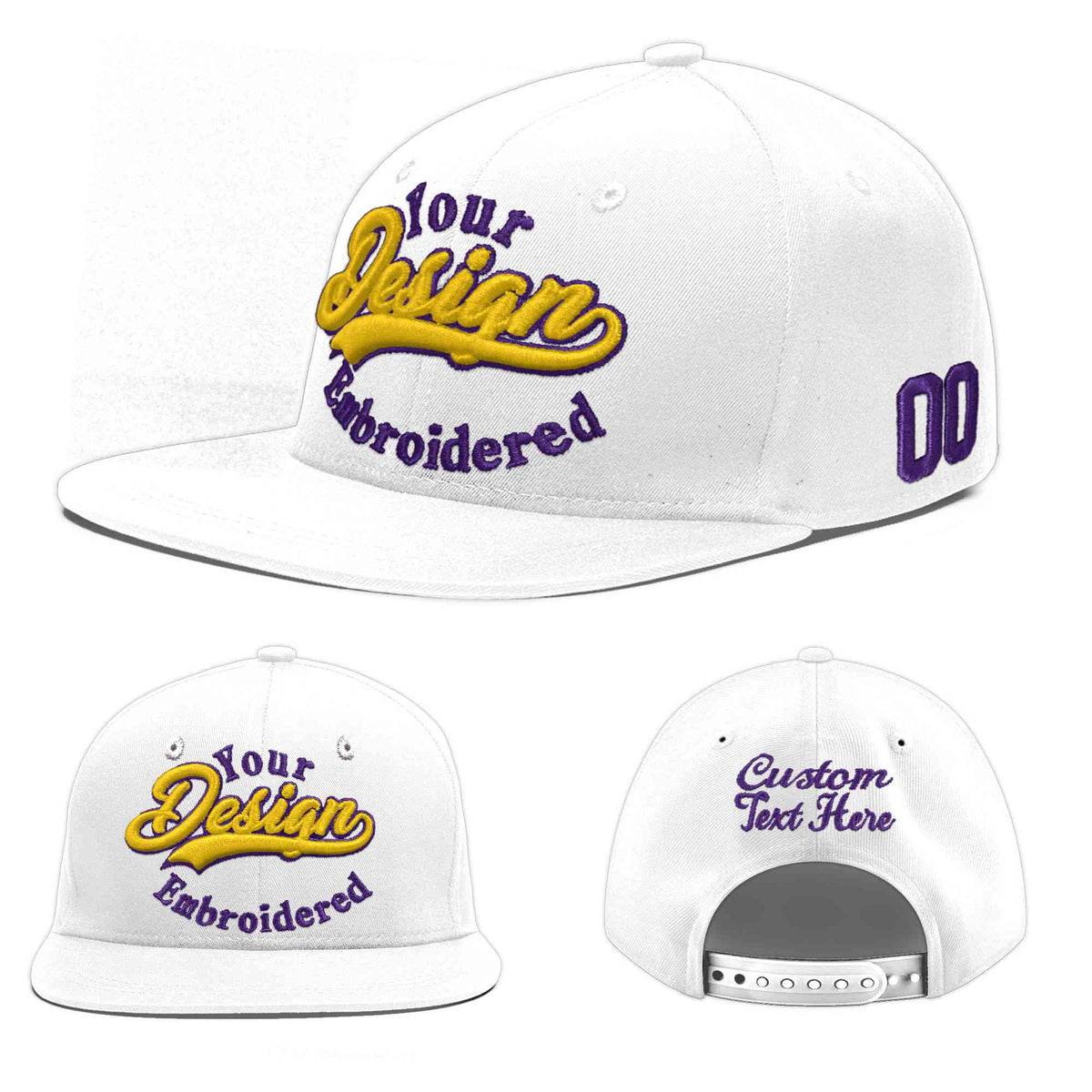 Custom White 3D Puff Embroidery Flat Embroidery Casual Sport Baseball Cap