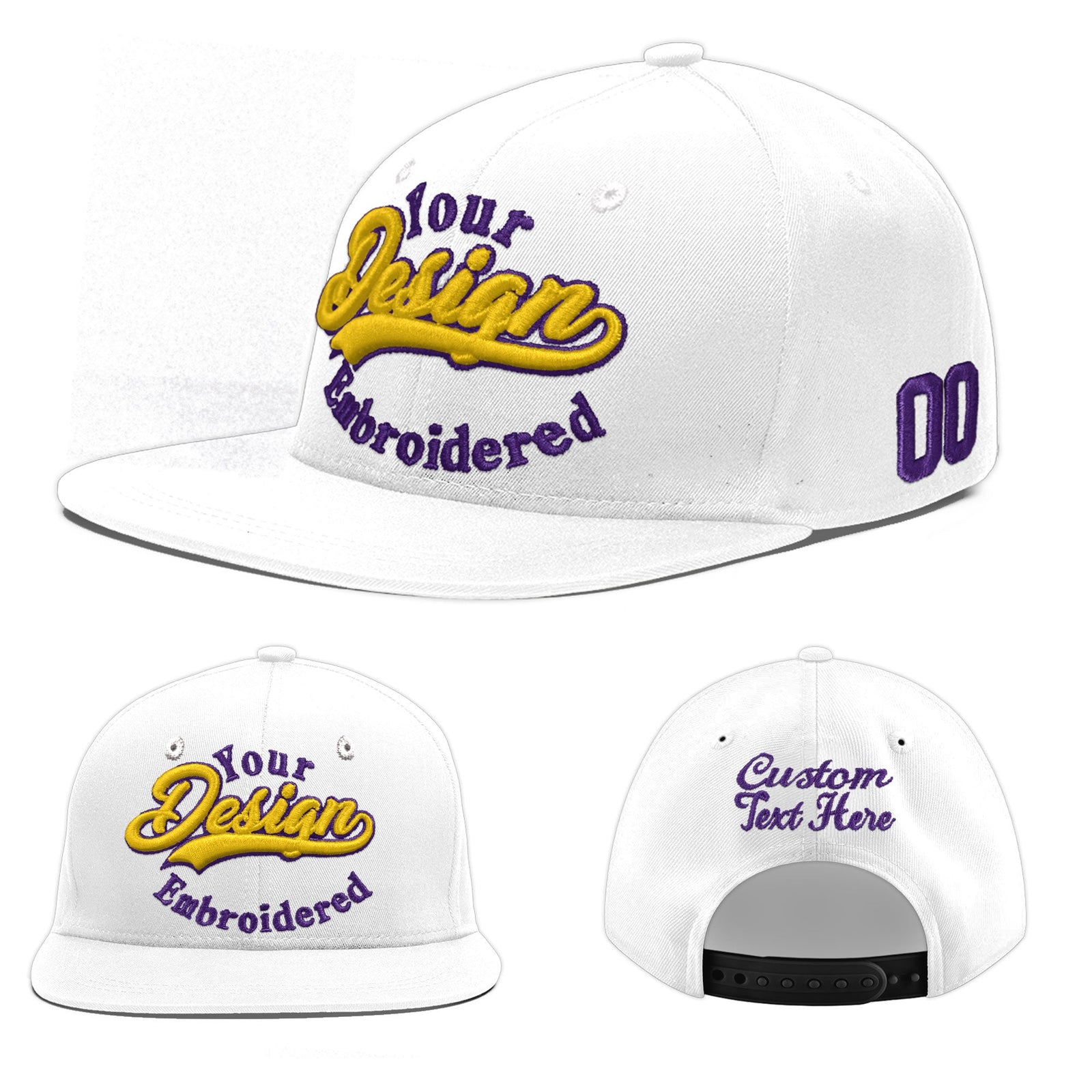 Custom White 3D Puff Embroidery Flat Embroidery Casual Sport Baseball Cap