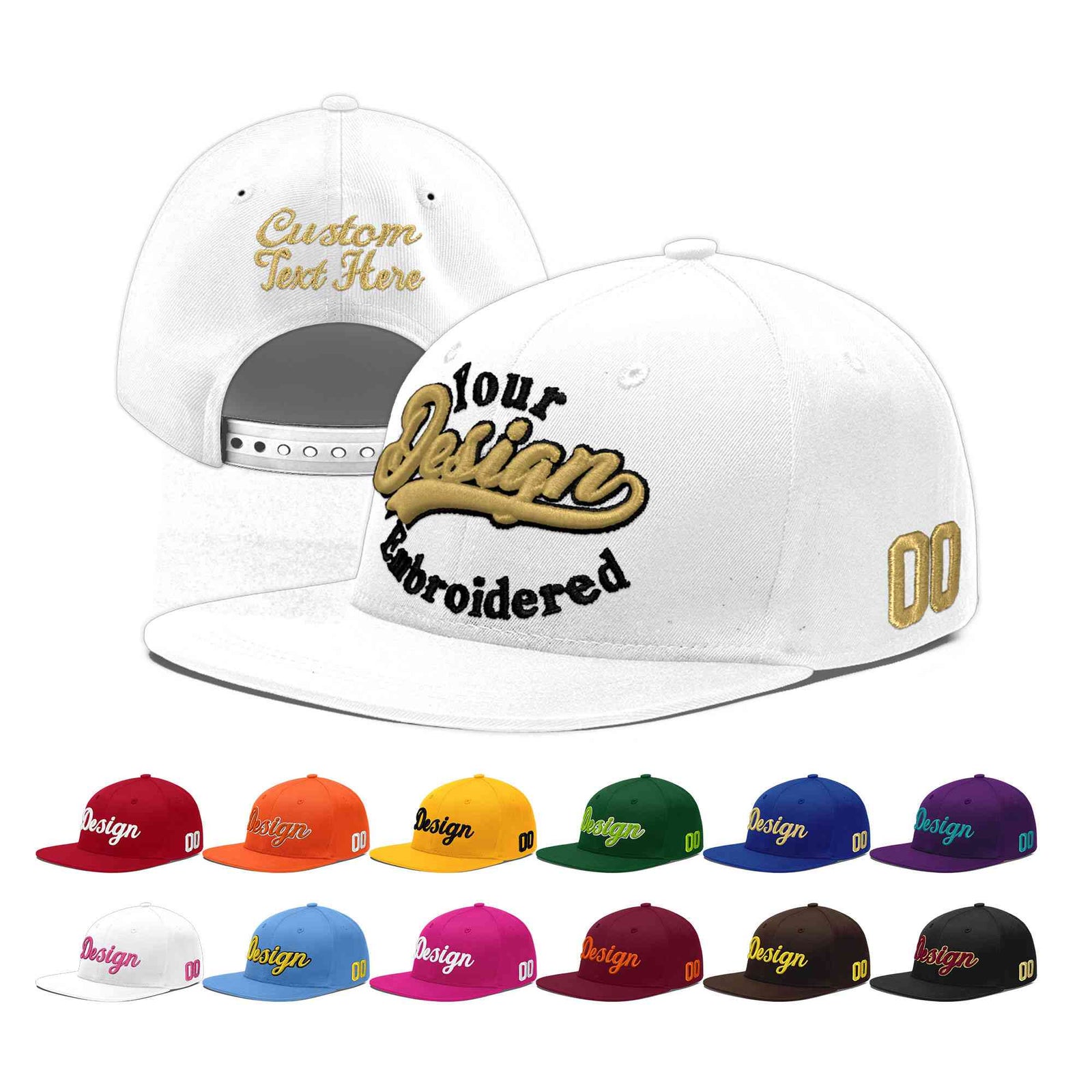 Custom White 3D Puff Embroidery Flat Embroidery Casual Sport Baseball Cap