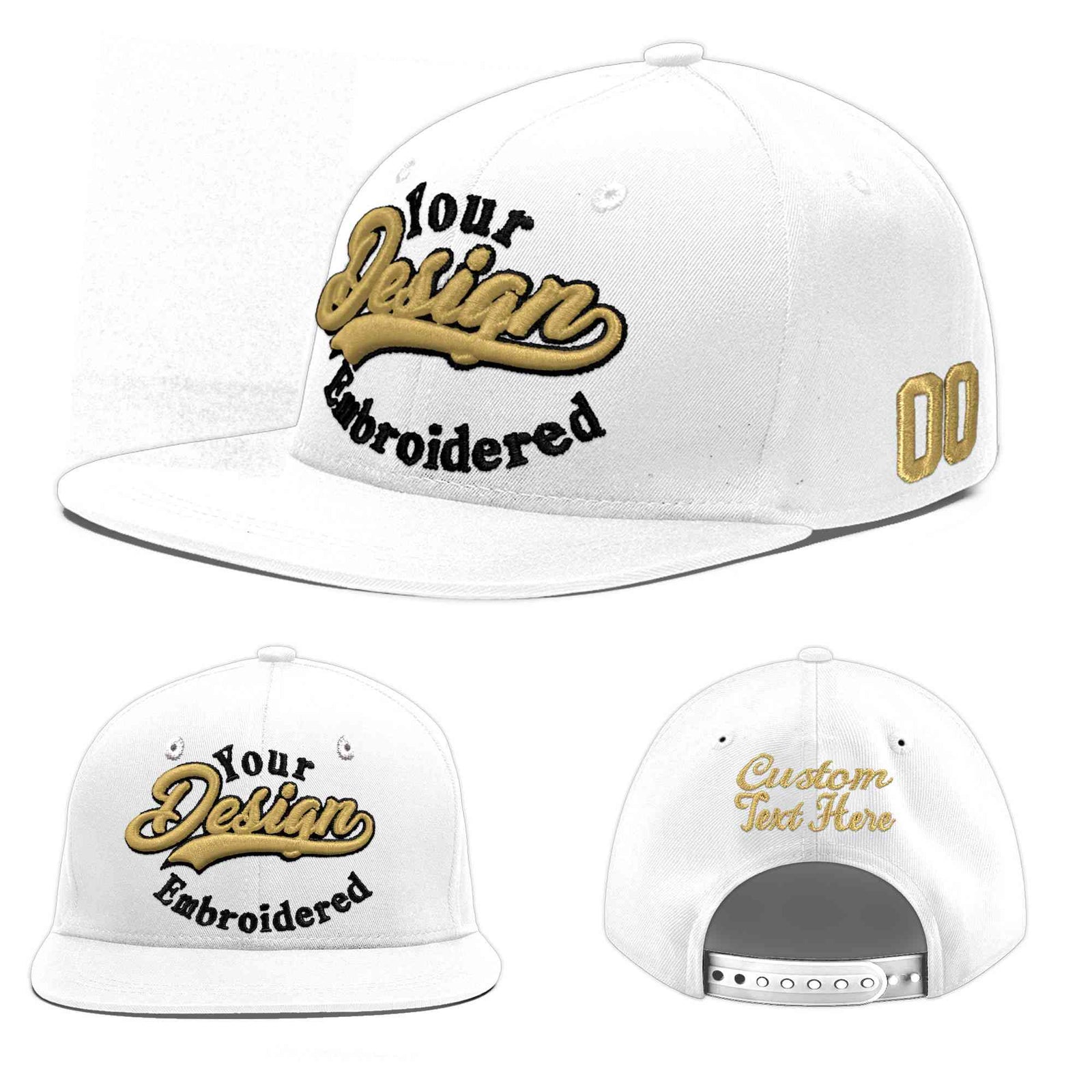 Custom White 3D Puff Embroidery Flat Embroidery Casual Sport Baseball Cap